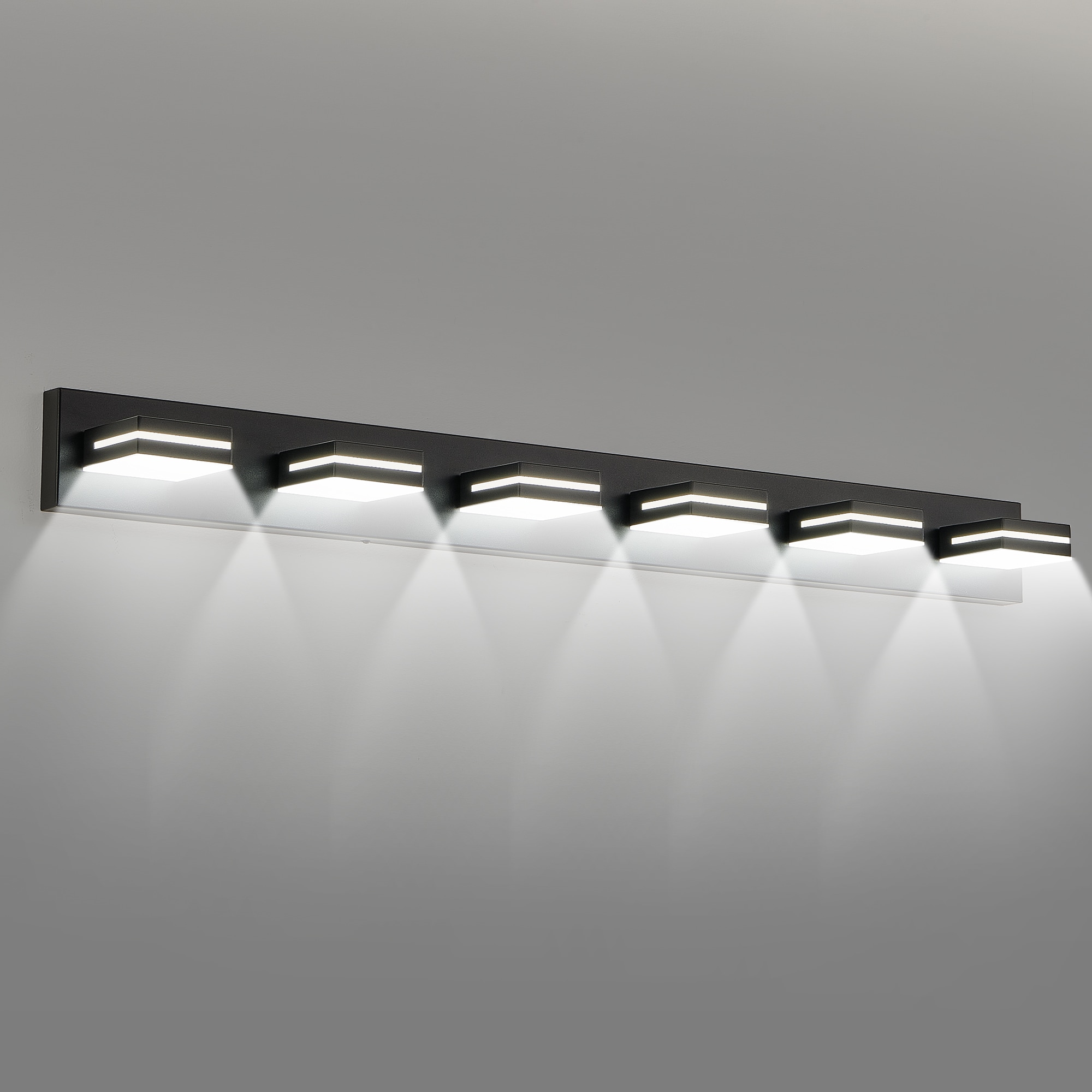 Modern Black LED Vanity Light, 6-Lights Wall Sconce for Bathroom and Mirror, Sleek Minimalist Design, Energy-Efficient, Easy to Install