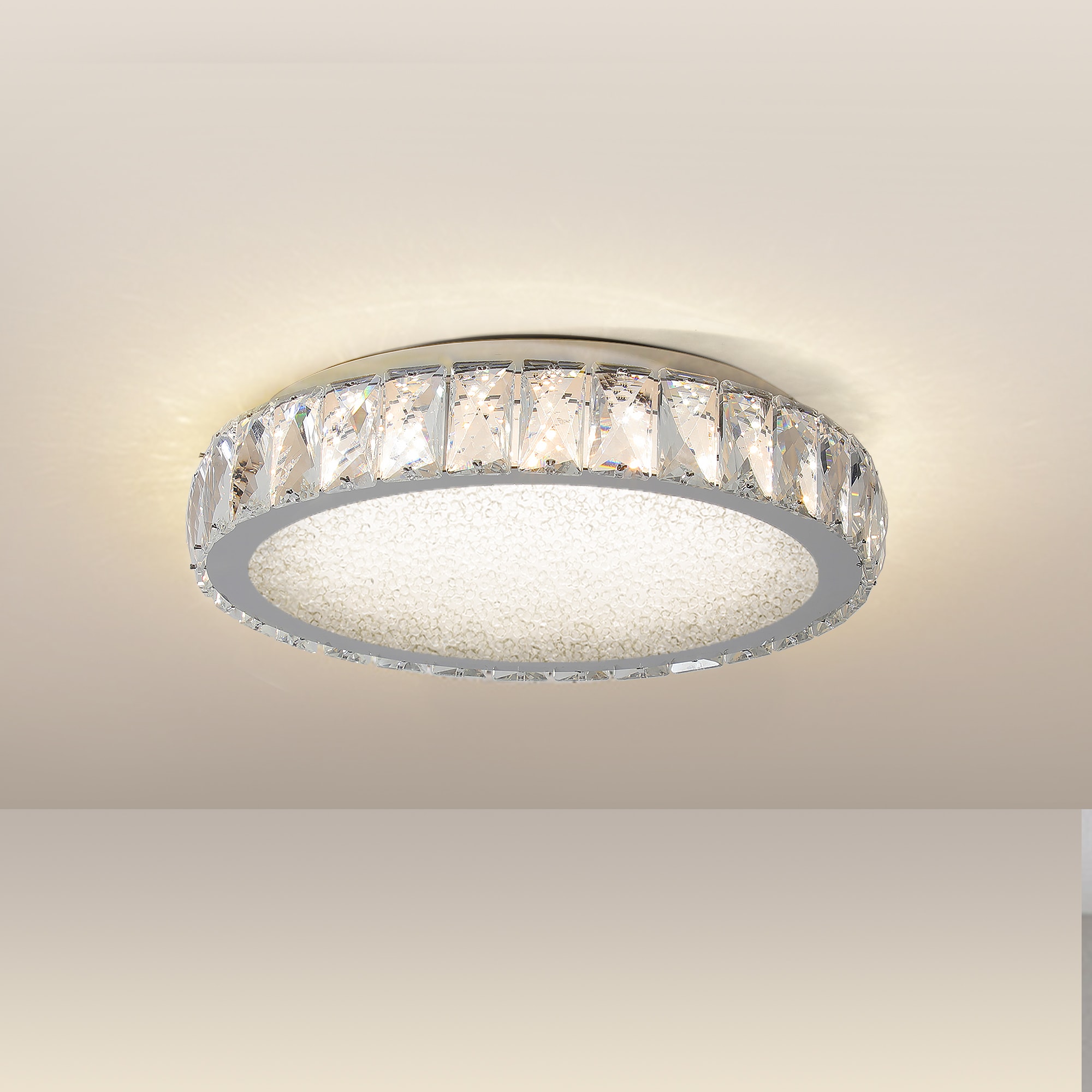 Crystal LED Ceiling Light, 13.8-Inch Flush Mount, 38W Dimmable Modern Fixture, Energy-Saving, Perfect for Living Room, Bedroom, Kitchen