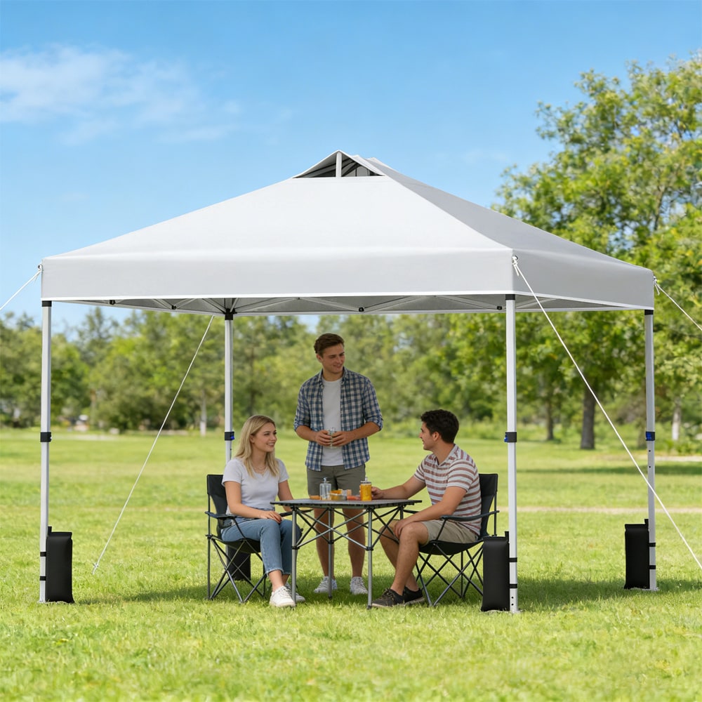 10 x 10 Feet Outdoor Commercial Pop up Canopy Tent with Wheeled storage bag for various outdoor adventures, camping, BBQs, markets, etc