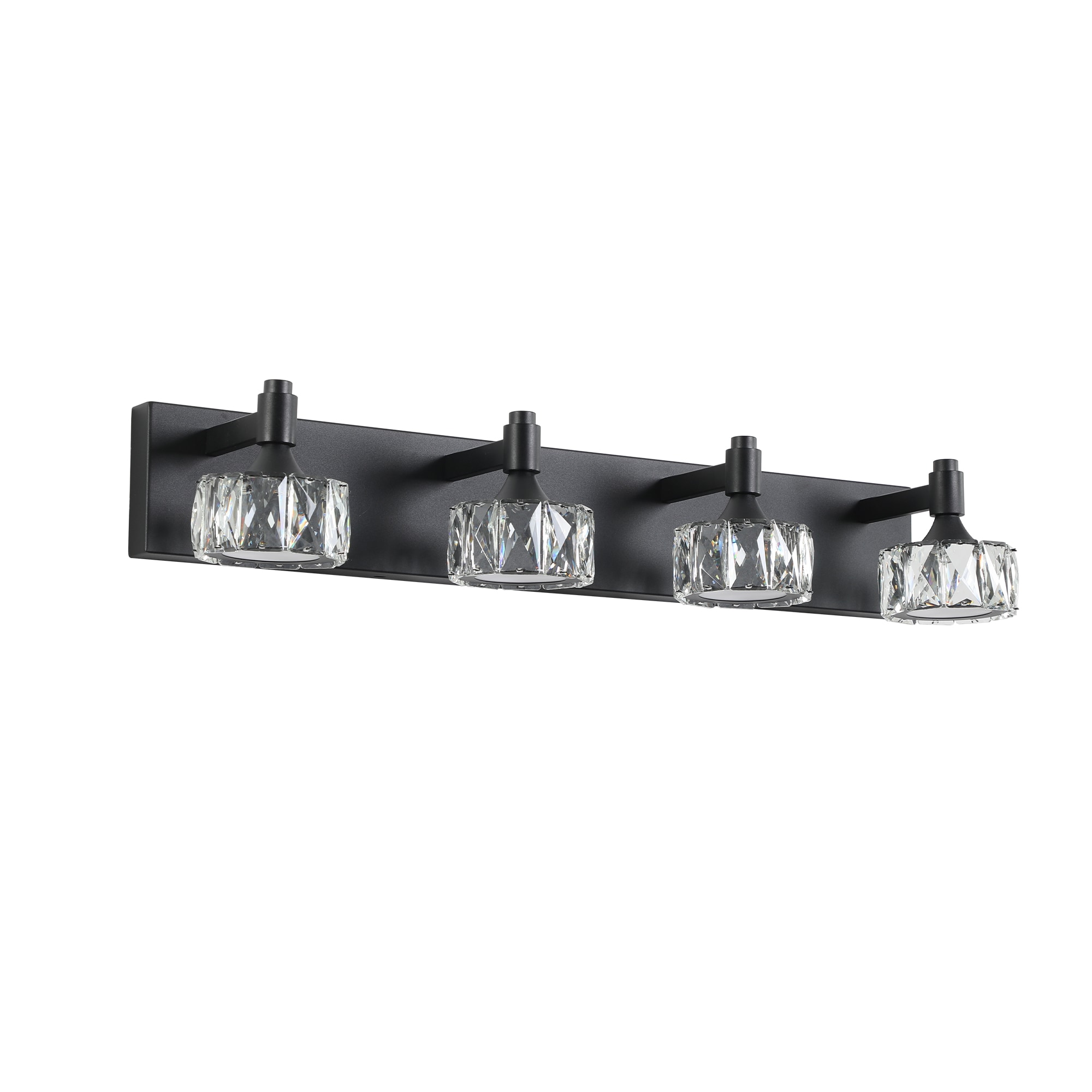 Modern 4-Light Matte Black LED Vanity Light Fixture with Crystal Glass Shades, Bathroom Wall Sconce for Elegant and Contemporary Home Decor