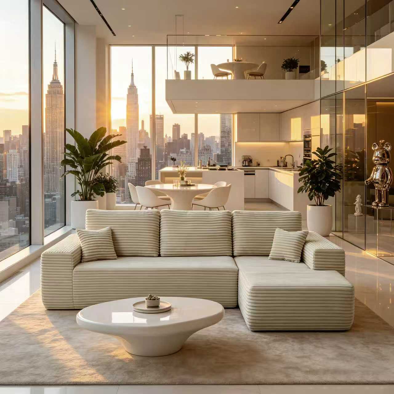 104.3''Cloud Sectional Couch with L-Shaped Chaise,Modern Modular Sofa with Deep Seat, with side pockets ,Upholstered Couches for Living Room Bedroom,No Assembly Required,(Plush Fabric),Beige ,Right