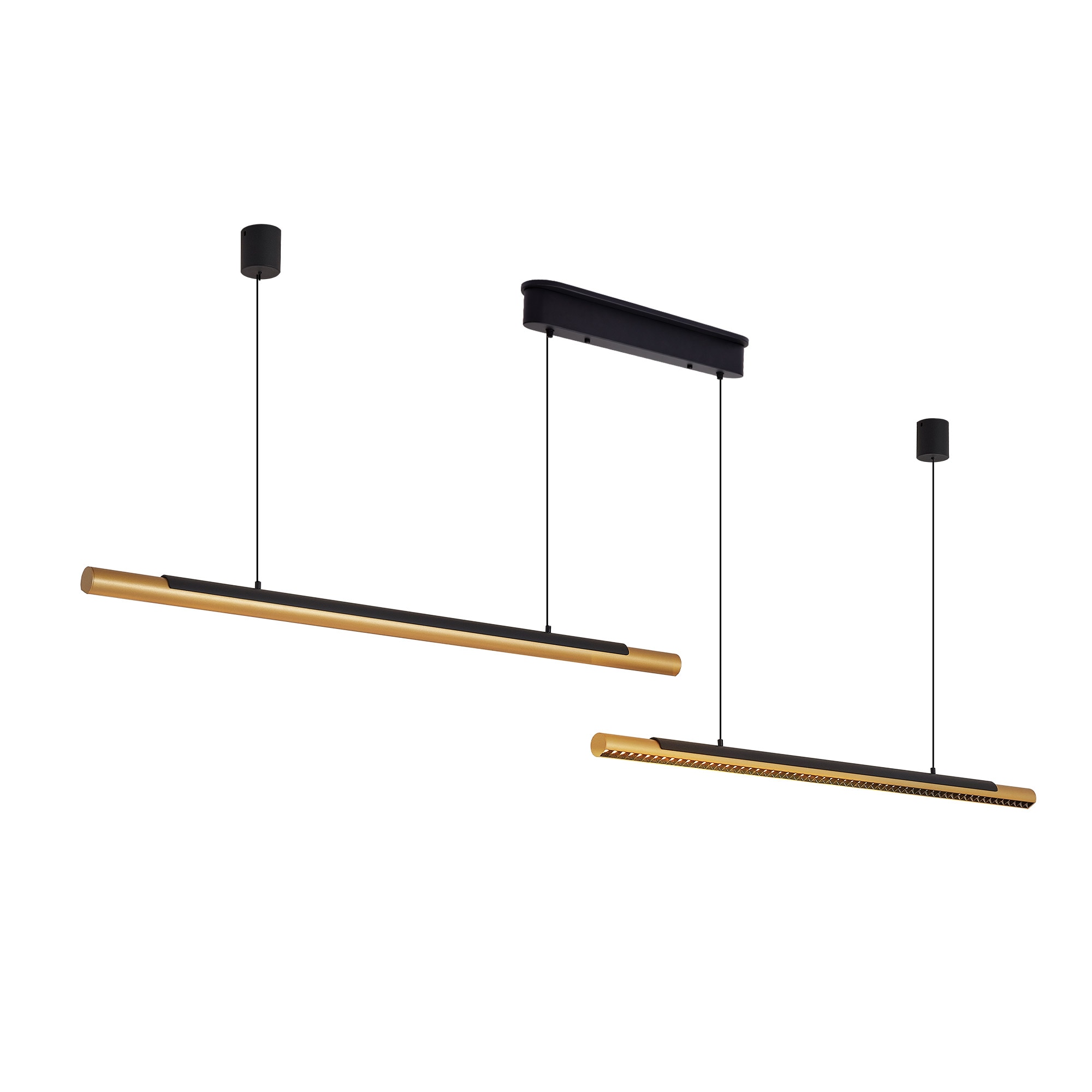 75-inch Modern Black and Gold LED Pendant Light, Adjustable Hanging Light for Dining Room, Kitchen, Living Room – Sleek Dual Tube Design