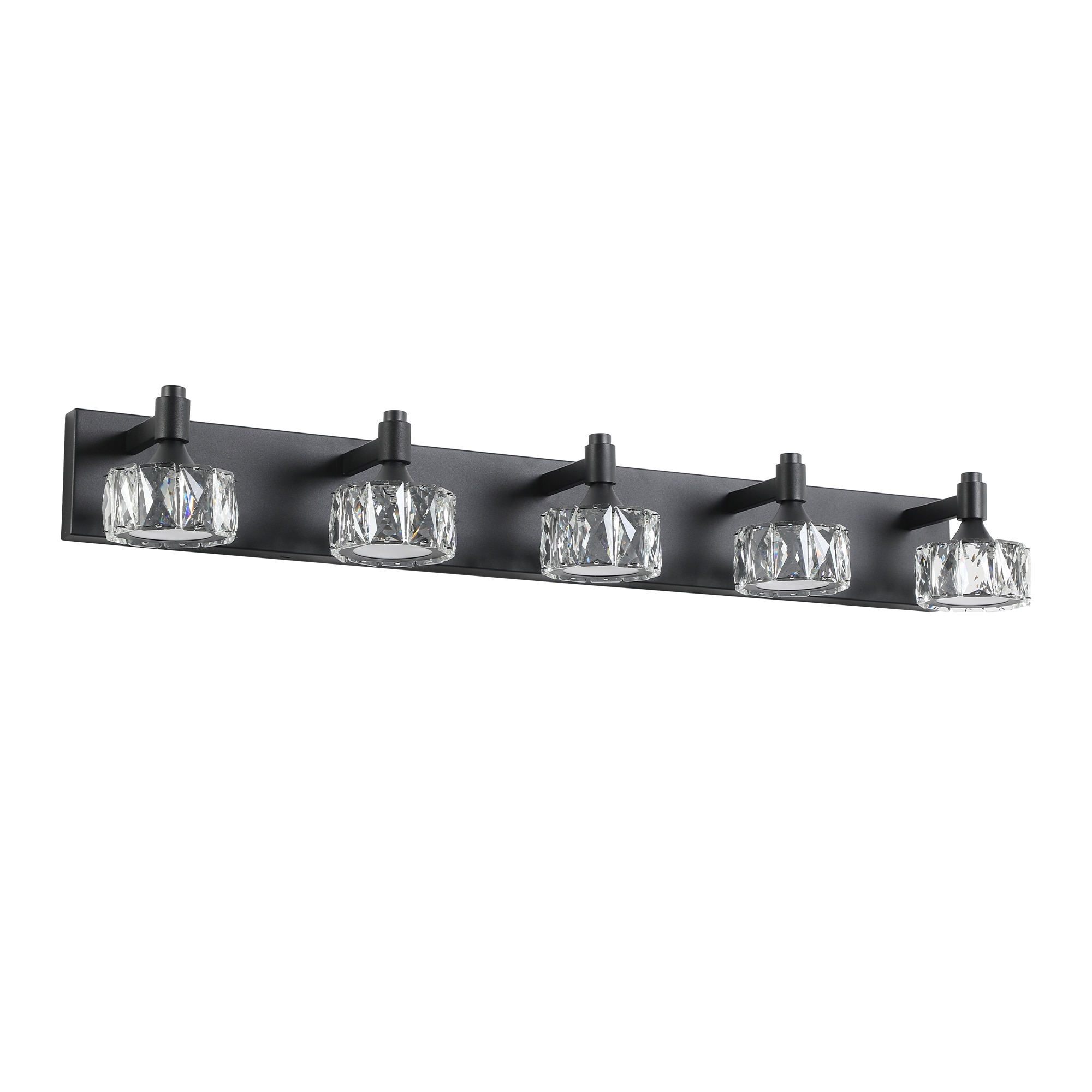 Modern 5-Light Matte Black LED Vanity Light Fixture with Crystal Glass Shades, Bathroom Wall Sconce for Elegant and Contemporary Home Decor