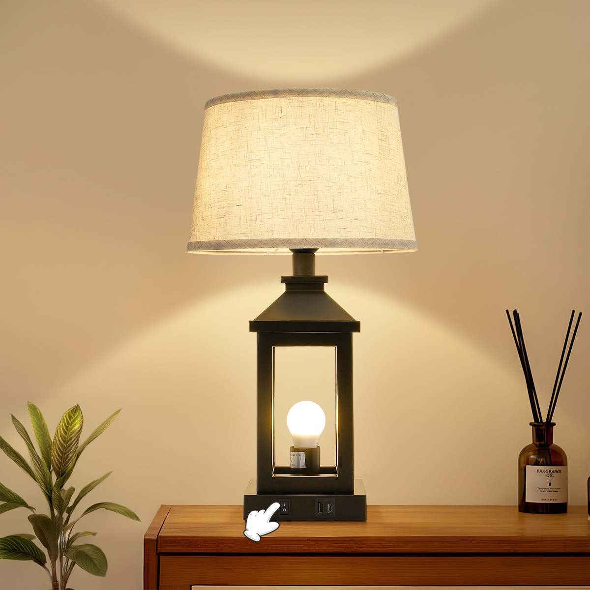 20.5in Black Farmhouse Bedside Table Lamp for Living Room, 3-Way Dimmable Touch Control Modern Nightstand Lamp with 2 Light for Bedroom, Home, Office(Bulbs Included)