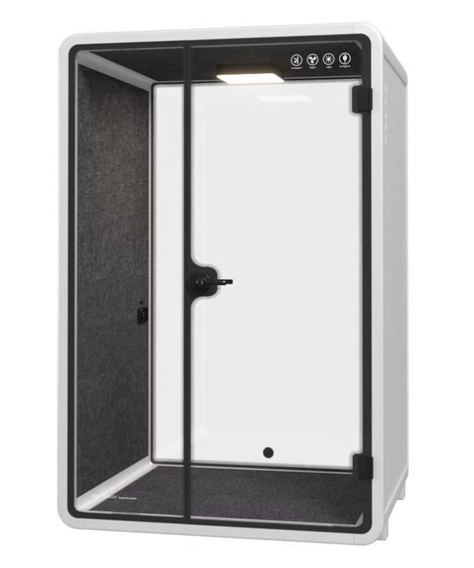 2-Person Office Pod, Soundproof Meeting Booth, Acoustic Privacy Workspace with Turbo Fresh Air Ventilation, Motion Sensor Light, Emergency Safety Hammer & Power Outlet