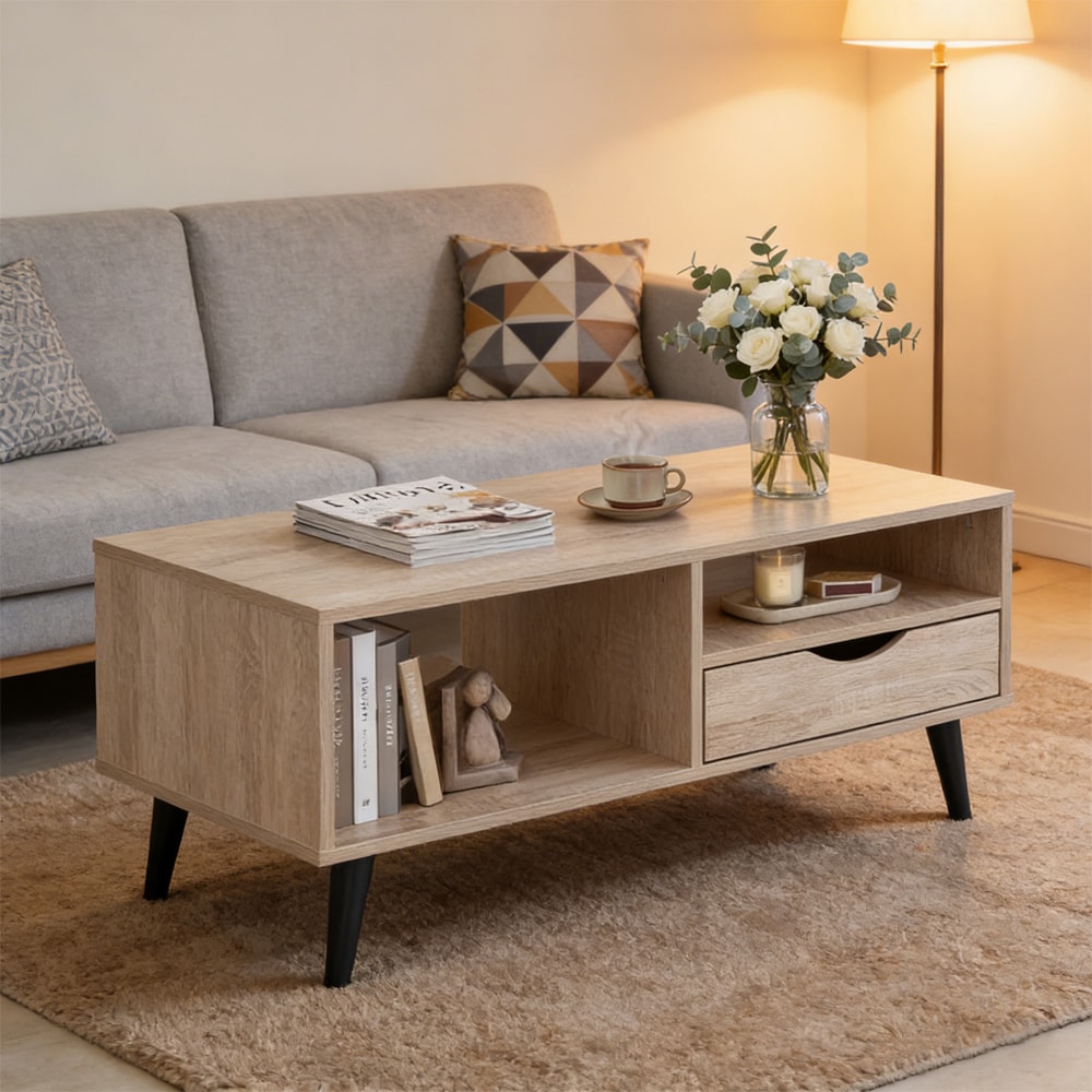 Coffee Table with Storage Rustic Rectangle Center Table Anti-slip Feet for Living Rooms, Lounges, Offices, or Even Bedrooms
