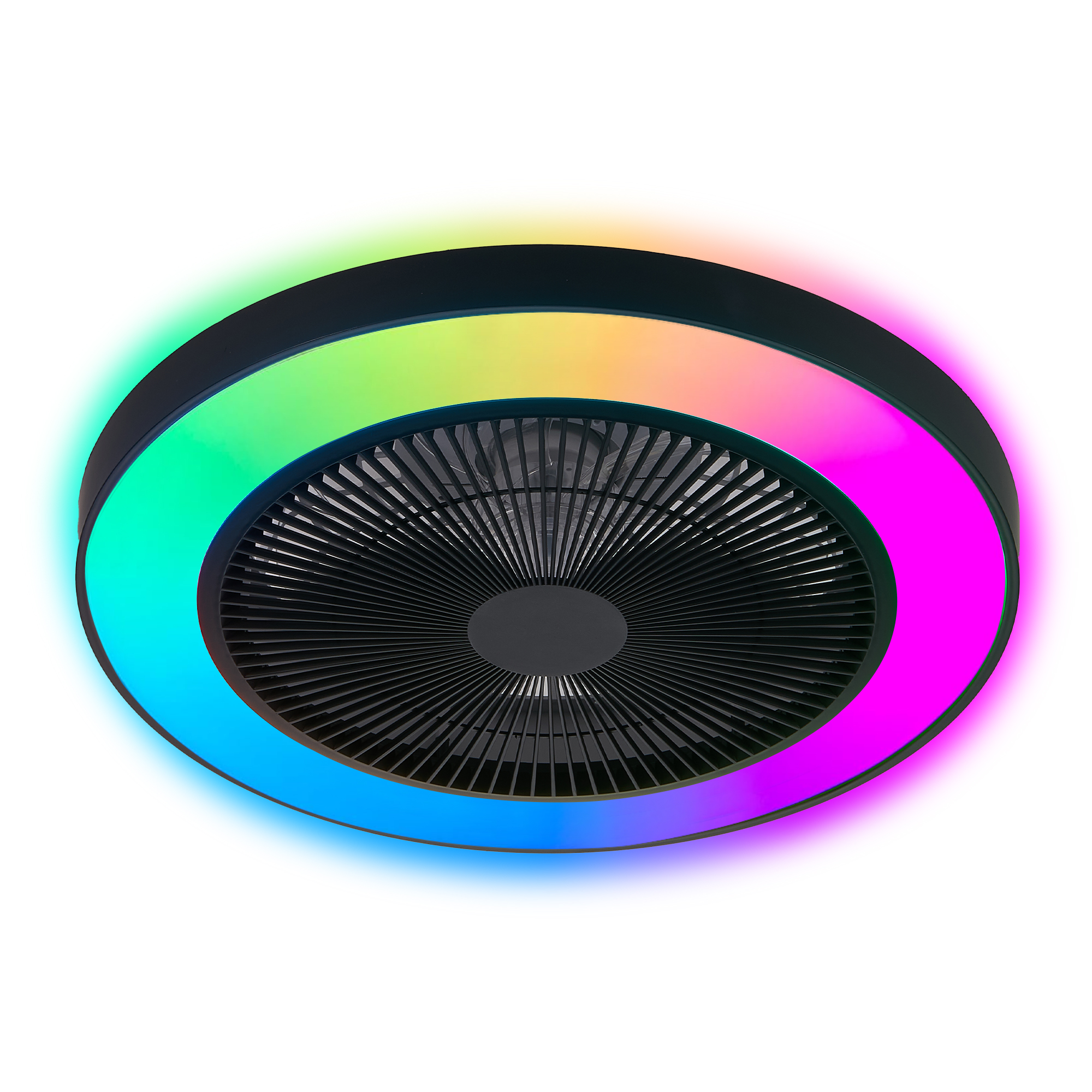 19-inch Black Ceiling Fan Light with LED RGB – Dimmable & Color-Changing, APP & Remote Control, Modern Smart Ceiling Fan for Living Room, Bedroom, and Dining Room (Silent/6-Speed/Reversible/DC Motor)