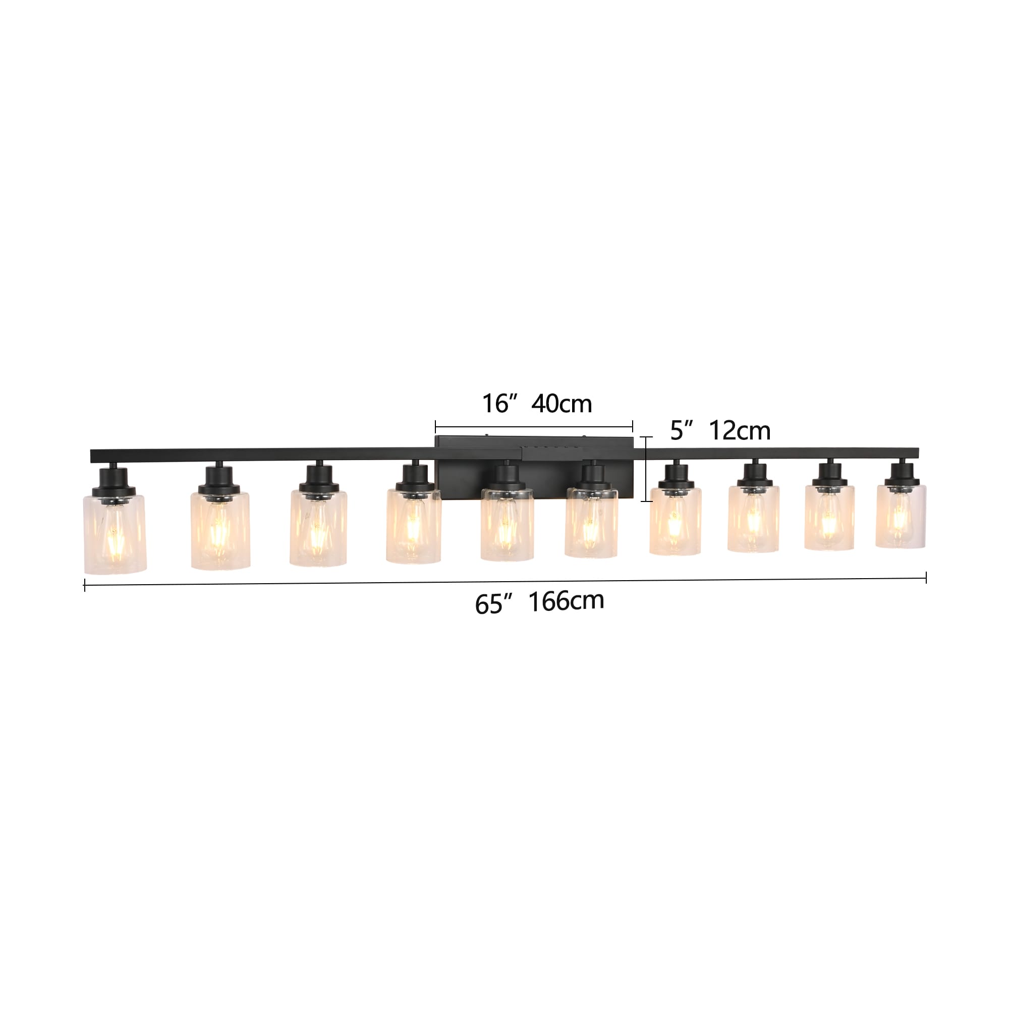 10 Light Bathroom Vanity Lights Over Mirror, 65.4inch Black Vanity Lights Fixtures Matte Black Modern Vanity Lights Black Bathroom Wall Lighting for Mirror Bedroom,Living Room