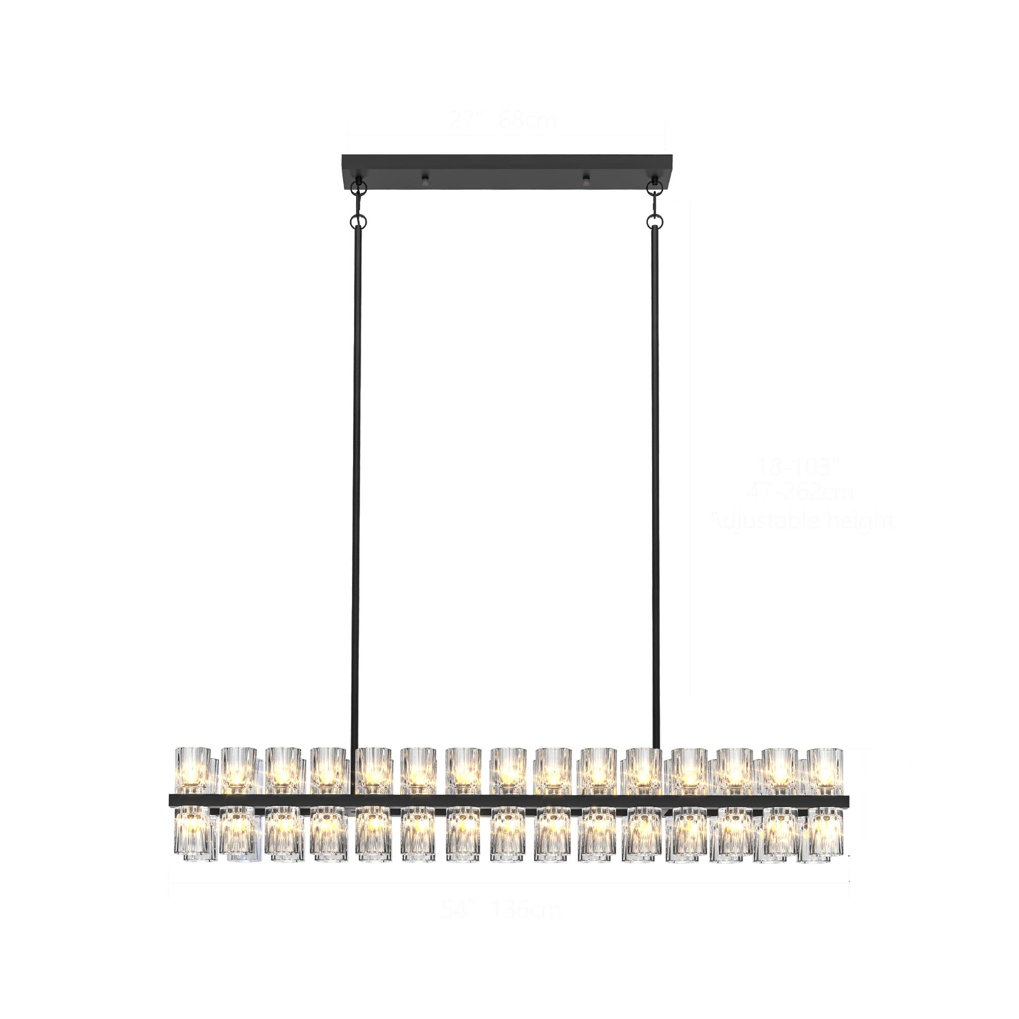 Rectangular Luxurious Crystal Chandelier for Living Room & Dining Room, Black Frame with K9 Crystals