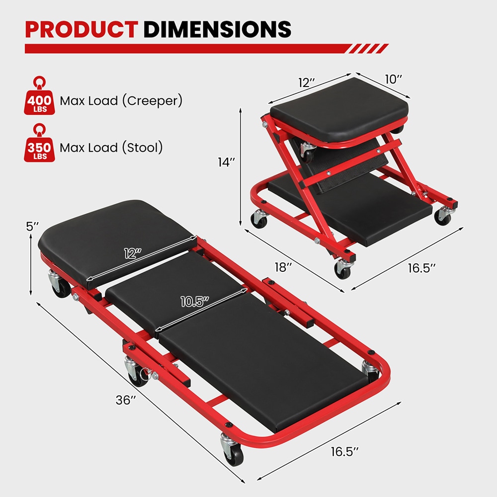 2-in-1 Z-Shaped Rolling Garage Stool 36