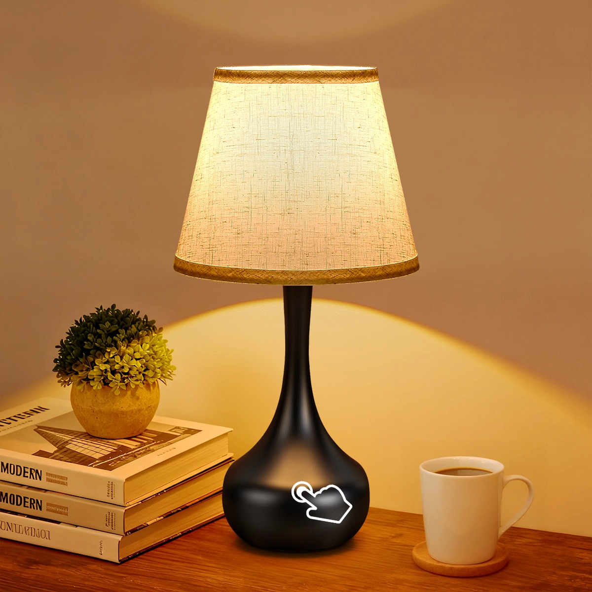 3-Way Dimmable Set of 2 Small Bedside Lamps for Night Stands, Black Desk Lamps for Kids Room,Office,Living Room, End Table(LED Bulbs Included)