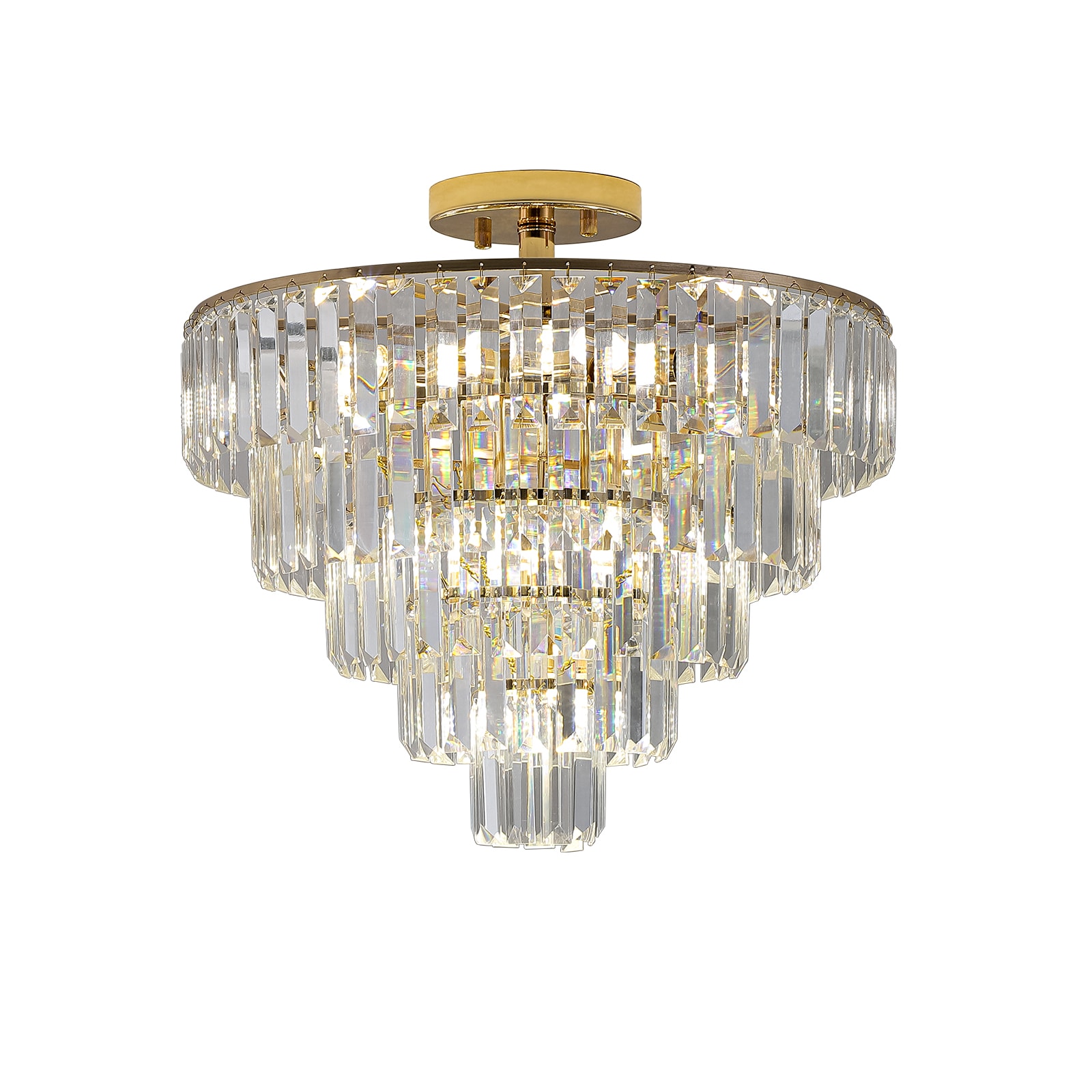Gold Crystal Chandeliers,5-Tier Round Semi Flush Mount Chandelier Light Fixture,Large Contemporary Luxury Ceiling Lighting for Living Room Dining Room Bedroom Hallway