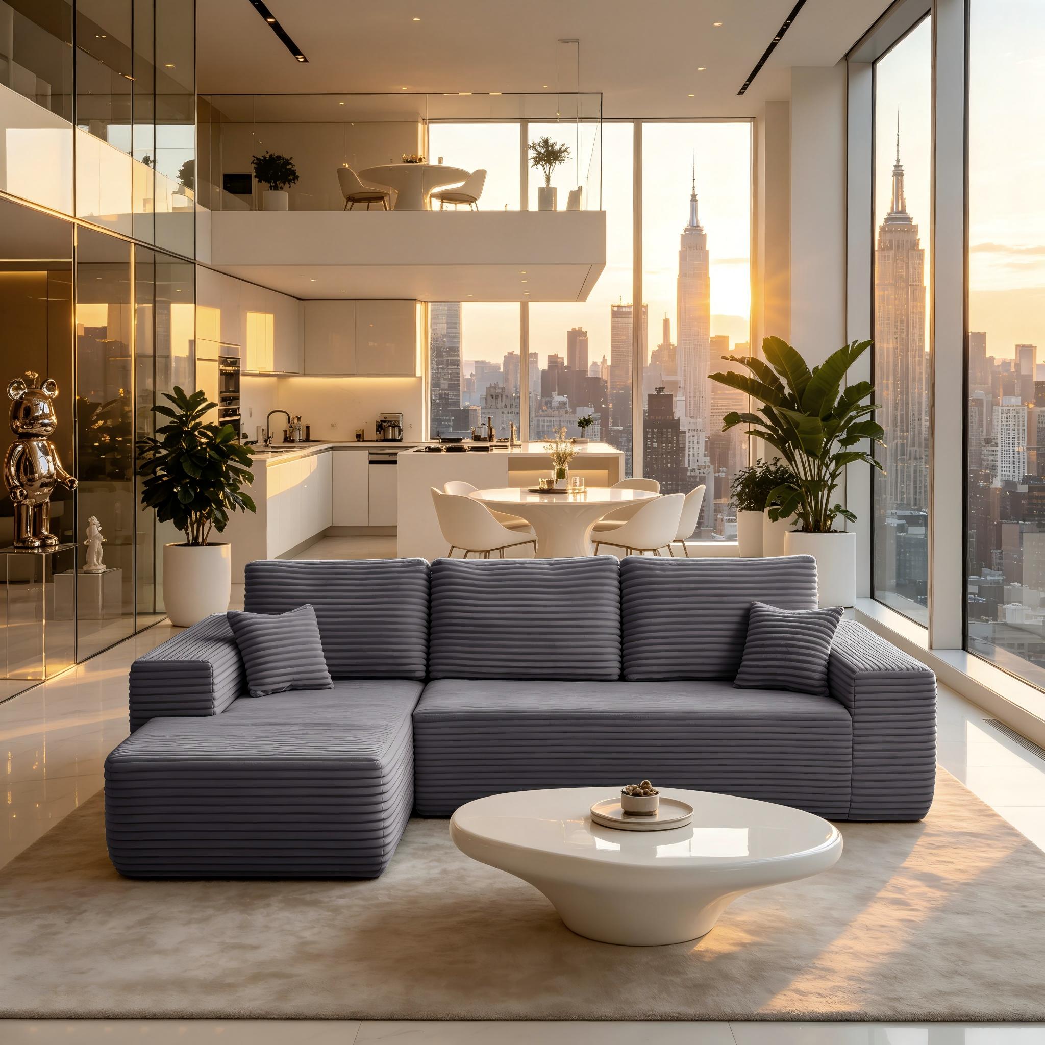 104.3''Cloud Sectional Couch with L-Shaped Chaise,Modern Modular Sofa with Deep Seat, with side pockets ,Upholstered Couches for Living Room Bedroom,No Assembly Required,(Plush Fabric),GREY