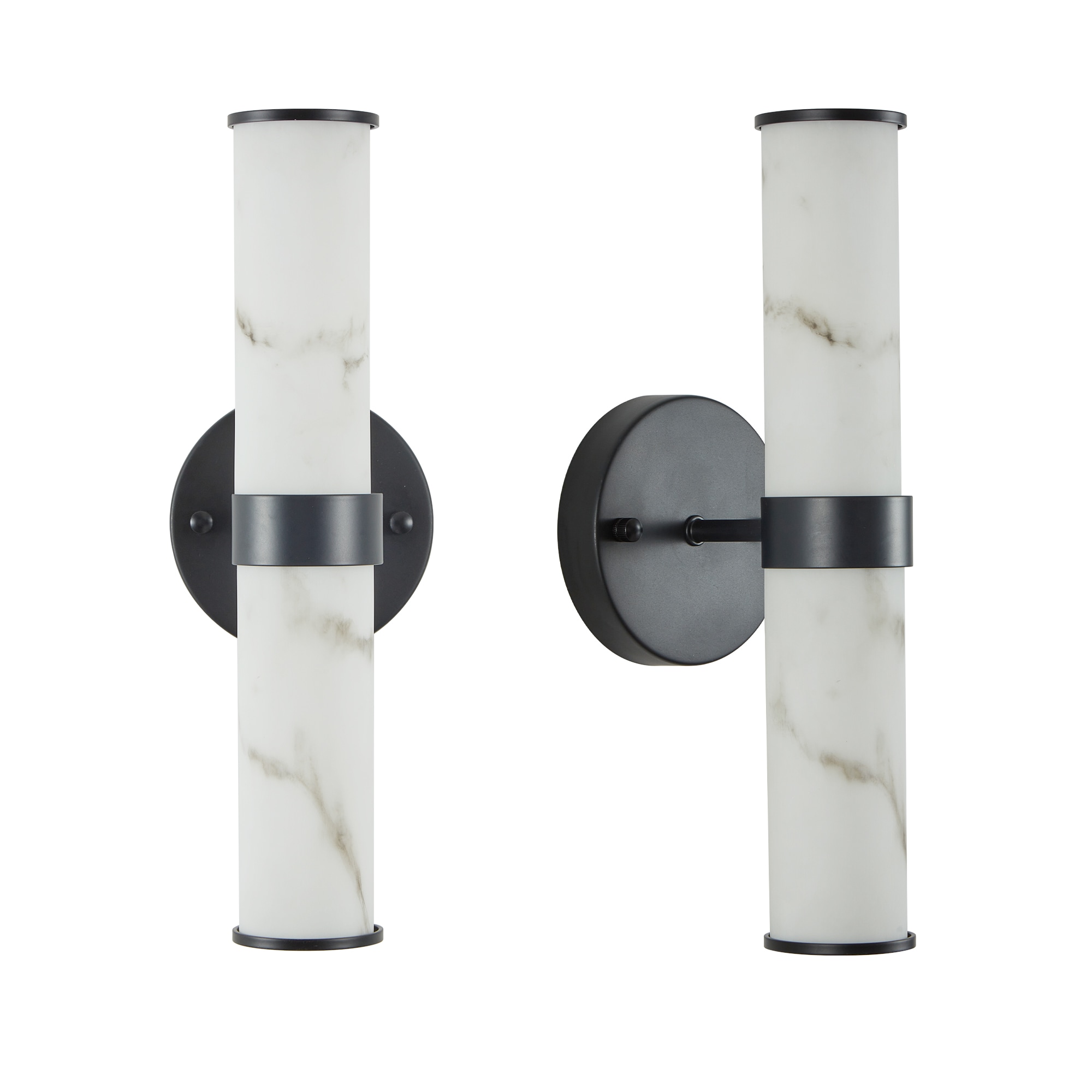 Resin Imitation Marble Texture Wall Light with Black Iron Metal Frame,Set of 2,Elegant Lighting Fixtures for Hallways,Bathrooms,and Bedrooms (Only Indoor)