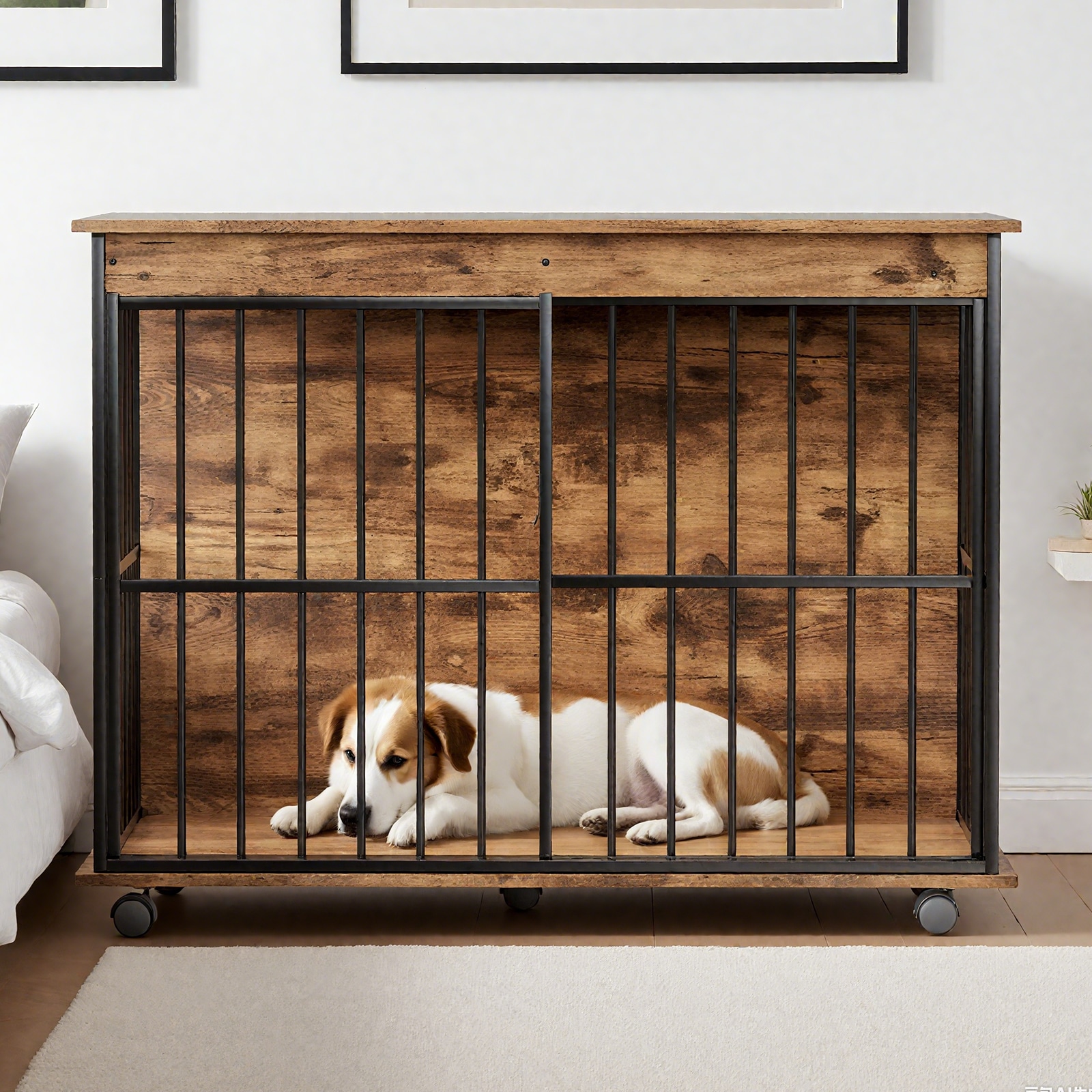 Dog crate furniture, large-sized dog crate suitable for medium to large dogs, wooden dog kennel furniture