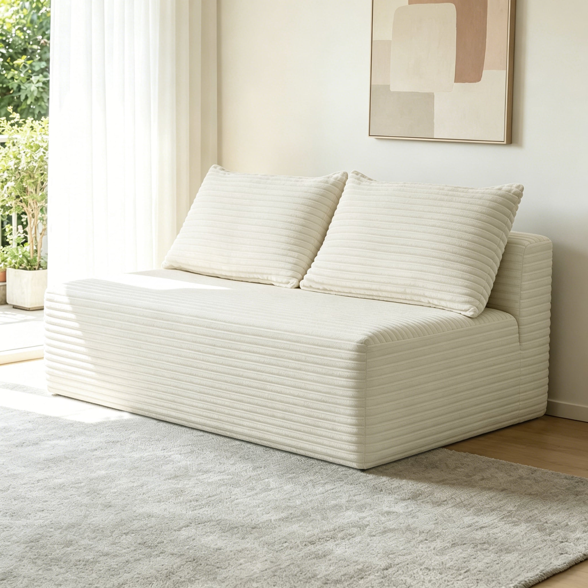 58-inch 2 seat median longue with plush WHITE velvet, cup holder, flexible matching, mainly for living room use.
