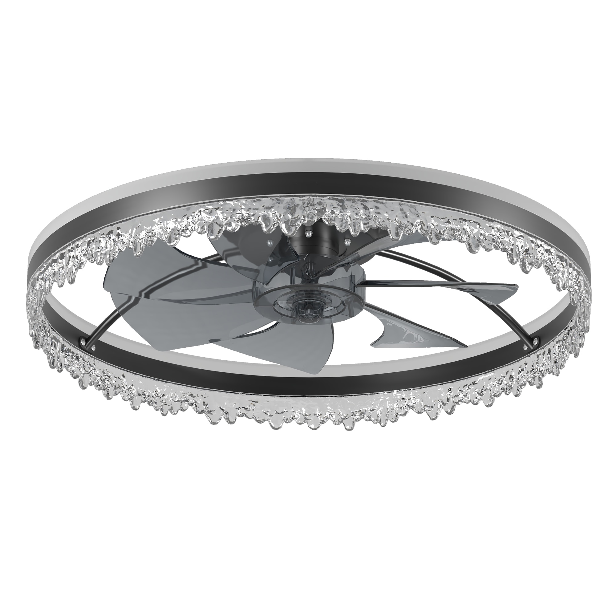 Modern LED Ceiling Fan with Light – 24'' Dimmable Ceiling Light with Invisible Blades and Crystal Design, Remote Control & Adjustable Color Temperature, Quiet Fan for Bedroom, Living Room
