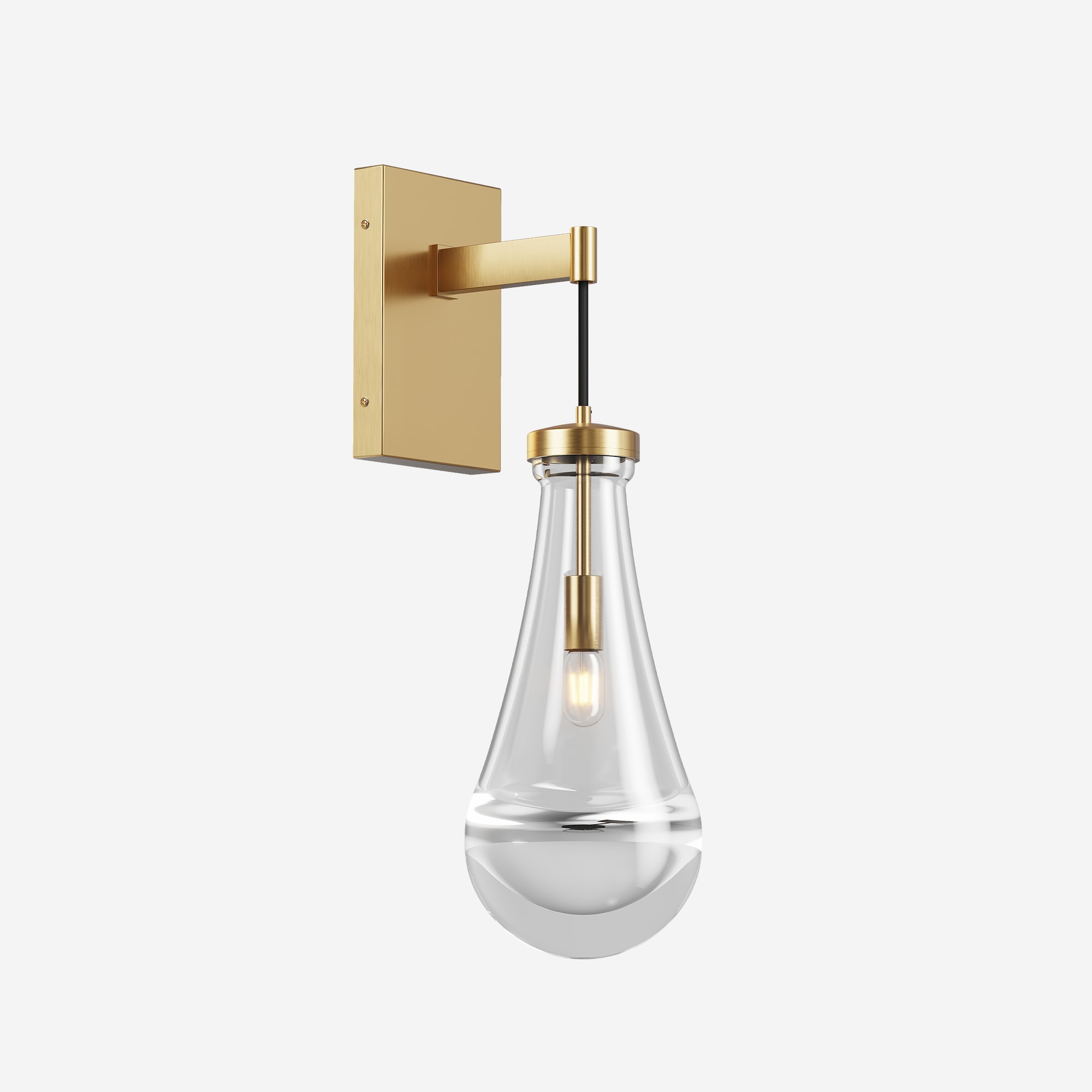 Brass Wall Sconce, Modern Raindrop Glass Shade, Dimmable LED E12 Bulb, Fits Bathroom, Vanity, Living Room, Brass, 1 Pack