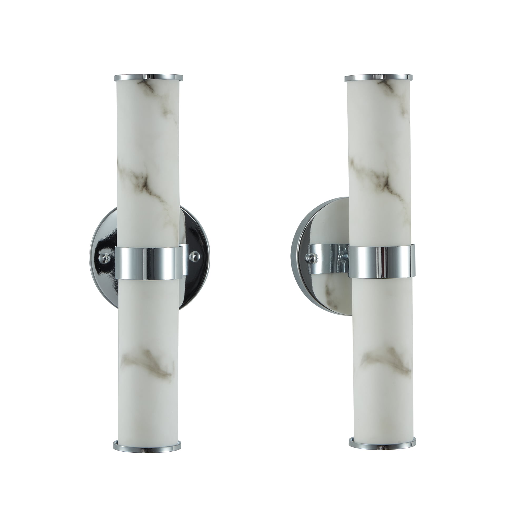 Resin Imitation Marble and Chrome Wall Sconce, Set of 2,Modern Vertical Light Fixture for Bathrooms, Hallways, and Bedrooms (Only Indoor)