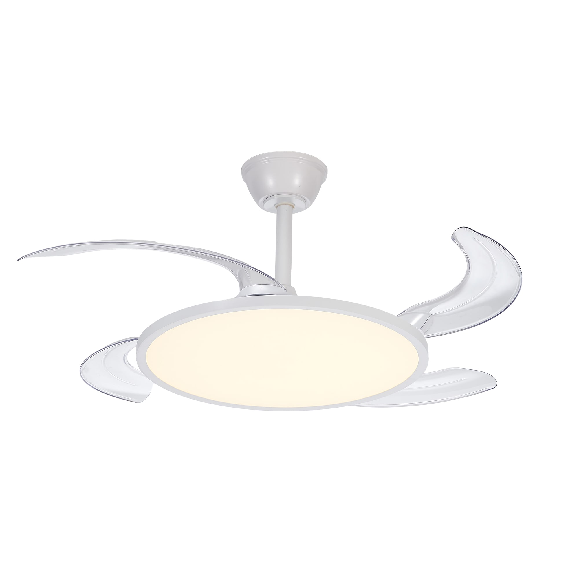 Retractable Ceiling Fans with Lights,42 inch Ceiling Fan with Light and Remote Control,Flush Mount,DC Reversible,3CCT,Low Noise,White Ceiling Fan for Bedroom,Living Room,Kitchen,Indoor