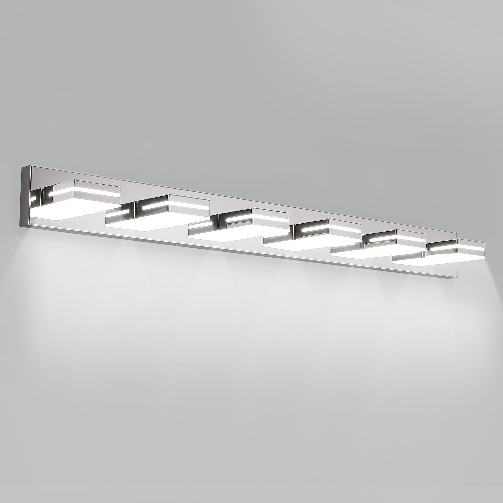 Modern Chrome LED Vanity Light, 6-Lights Wall Sconce for Bathroom and Mirror, Sleek Minimalist Design, Energy-Efficient, Easy to Install