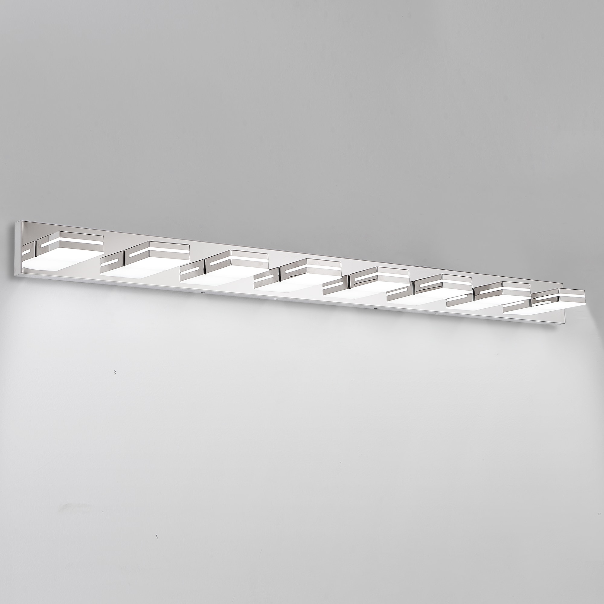 Modern Chrome LED Vanity Light, 8-Lights Wall Sconce for Bathroom and Mirror, Sleek Minimalist Design, Energy-Efficient, Easy to Install