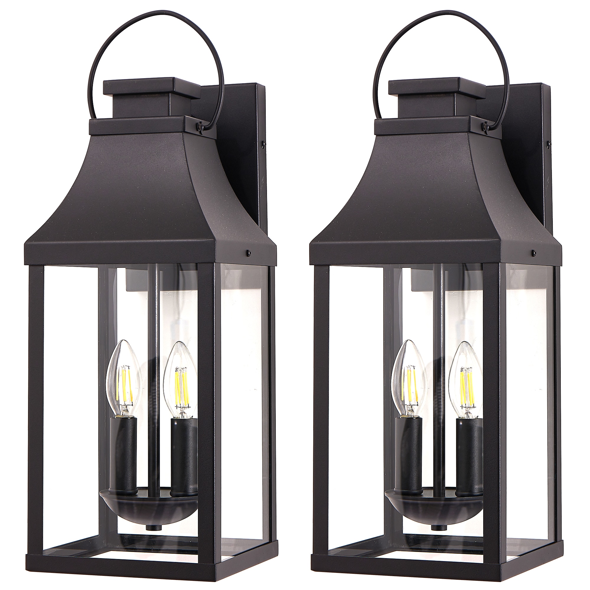 20'' Outdoor Wall Light,2-Pack Porch Light Outdoor Wall Sconce Lantern, 2-Light Modern Black Exterior Lighting Fixture Wall Mount, Outside Light for House Garage
