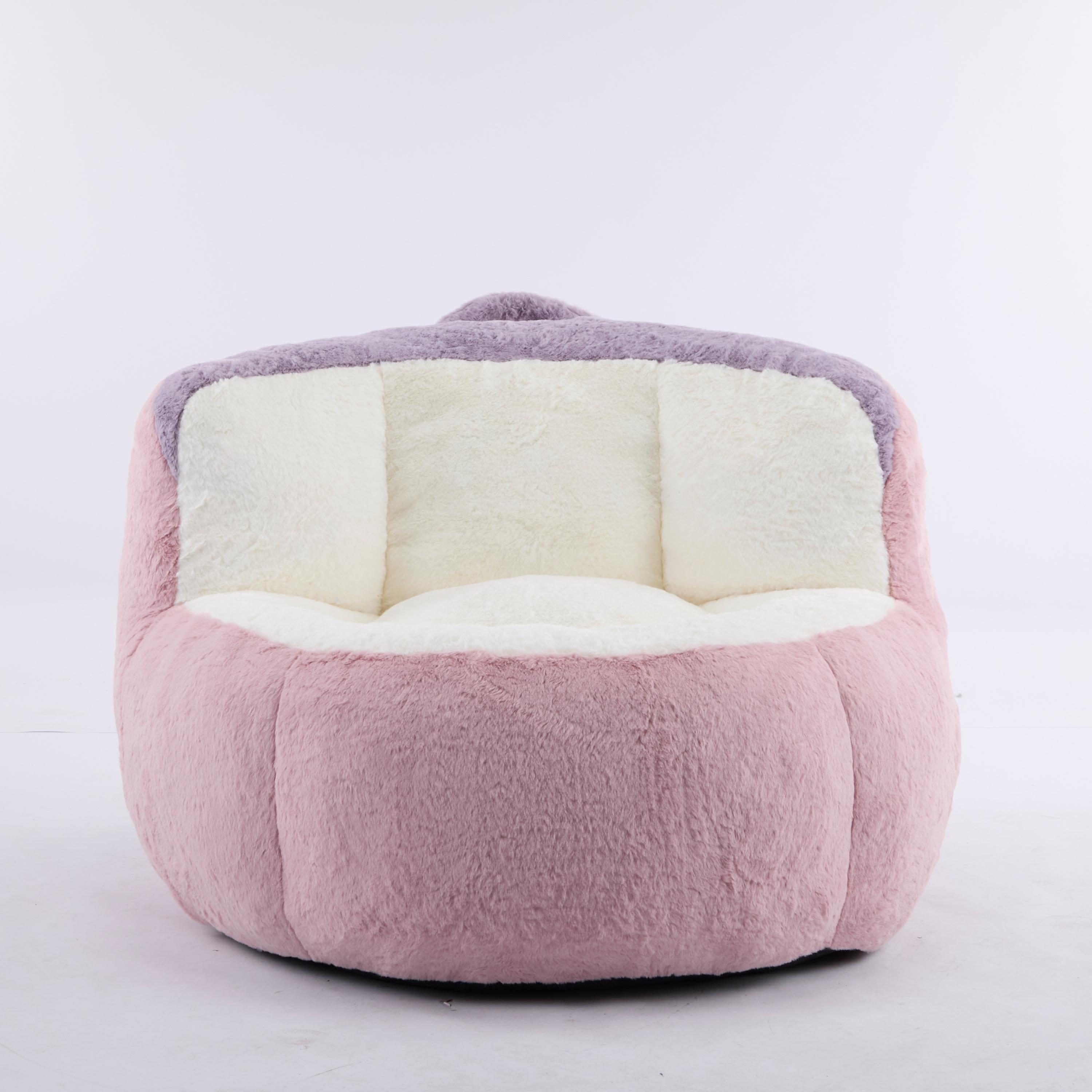 Oversized Bean Bag Chairs,Multicolor Faux Fur Couch Filled with Shredded Sponge,Large Lounger Sofa For Living Room,No Assembly Required , Pink+White+Purple