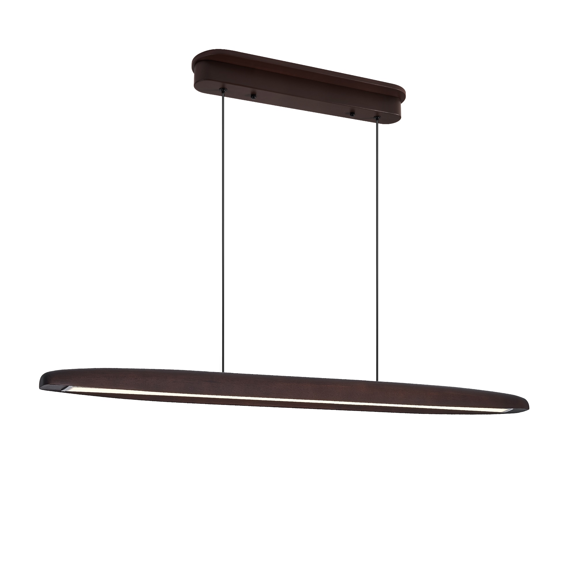 51-inch Streamline Wooden LED Pendant Light with Remote Control, Adjustable Hanging Light for Dining Room, Kitchen, Living Room – Contemporary Walnut Wood Finish
