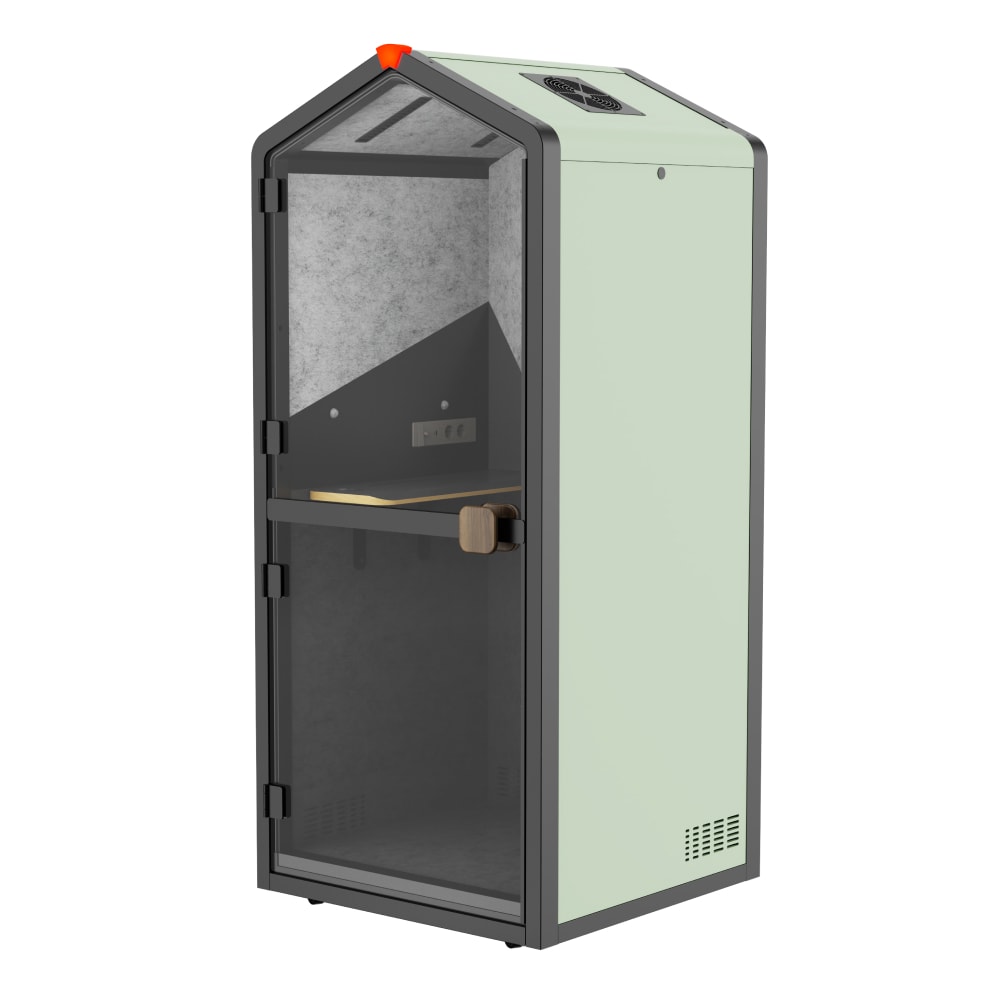 1-Person Acoustic Privacy Booth, Modular Meeting Room with Built-in Desk, Eco-Safe Fireproof Wall, Smart Motion Sensor Control, Universal Casters & Adjustable Feet for Office