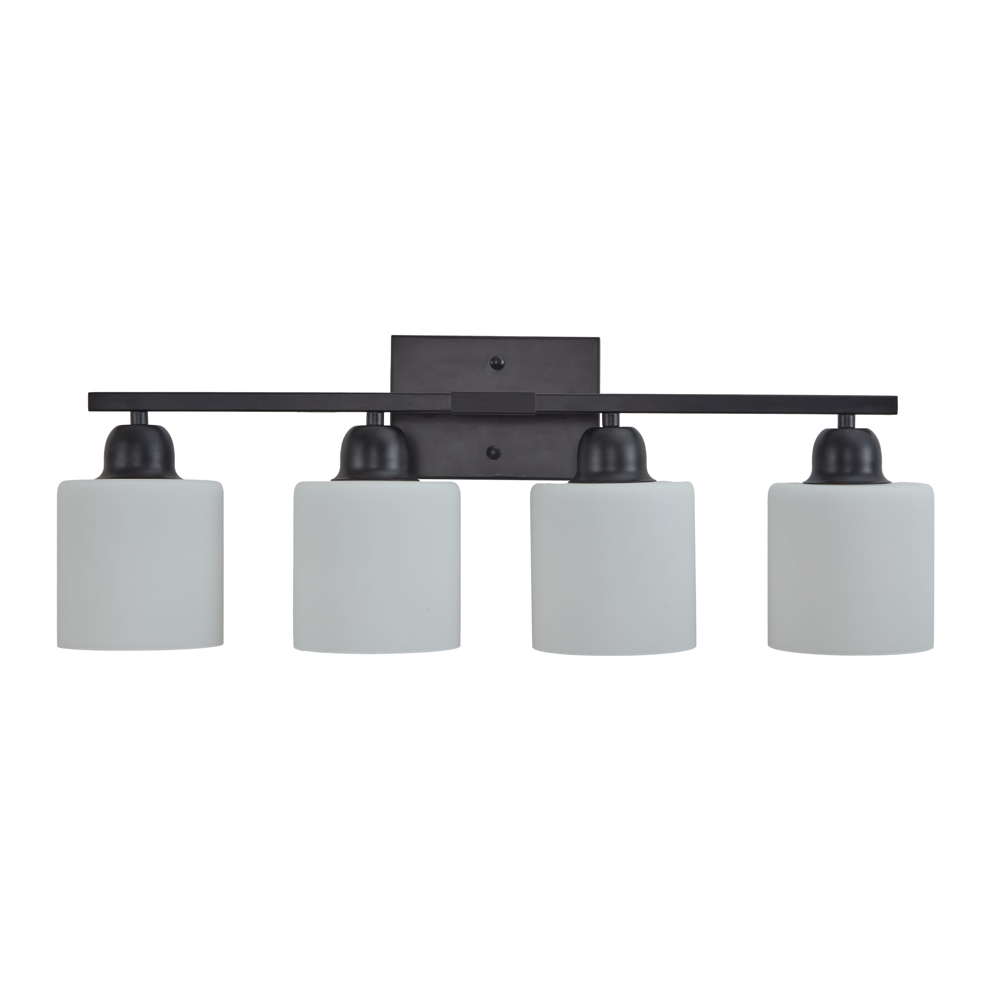 Black Bathroom Light Fixtures, 4-Light Modern Vanity Light Over Mirror, Wall Sconces with Milky White Frosted Glass Shades, E26 Socket (Bulbs Not Included)