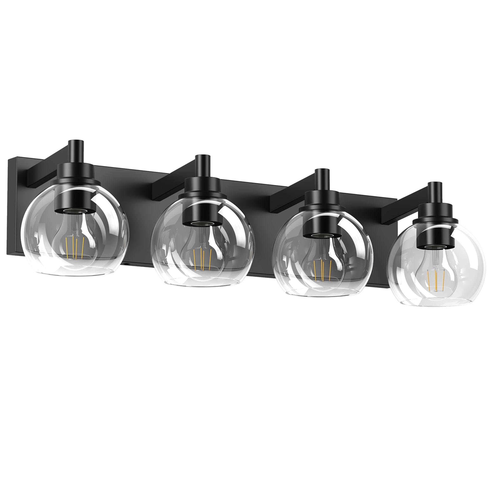 Industrial Bathroom Vanity Light,4-Light Bathroom Lights Over Mirror with Clear Glass Globe Shade and Metal Base, Matte Black Bathroom Vanity Light Fixture(Bulbs Not Included)