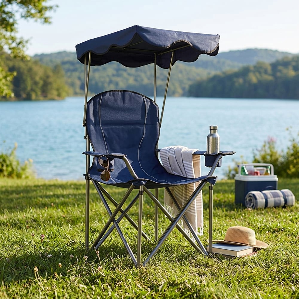 Portable Folding Beach Canopy Chair with Cup Holders for Beach, Picnic, Fishing and Football Games