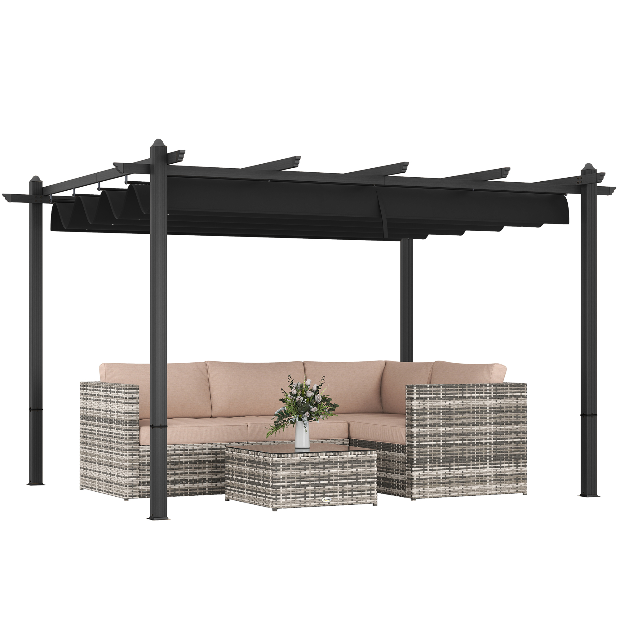 10' x 13' Retractable Pergola Canopy, Aluminum Pergola Sun Shade Shelter for Garden, Patio, Backyard, Deck, Gray