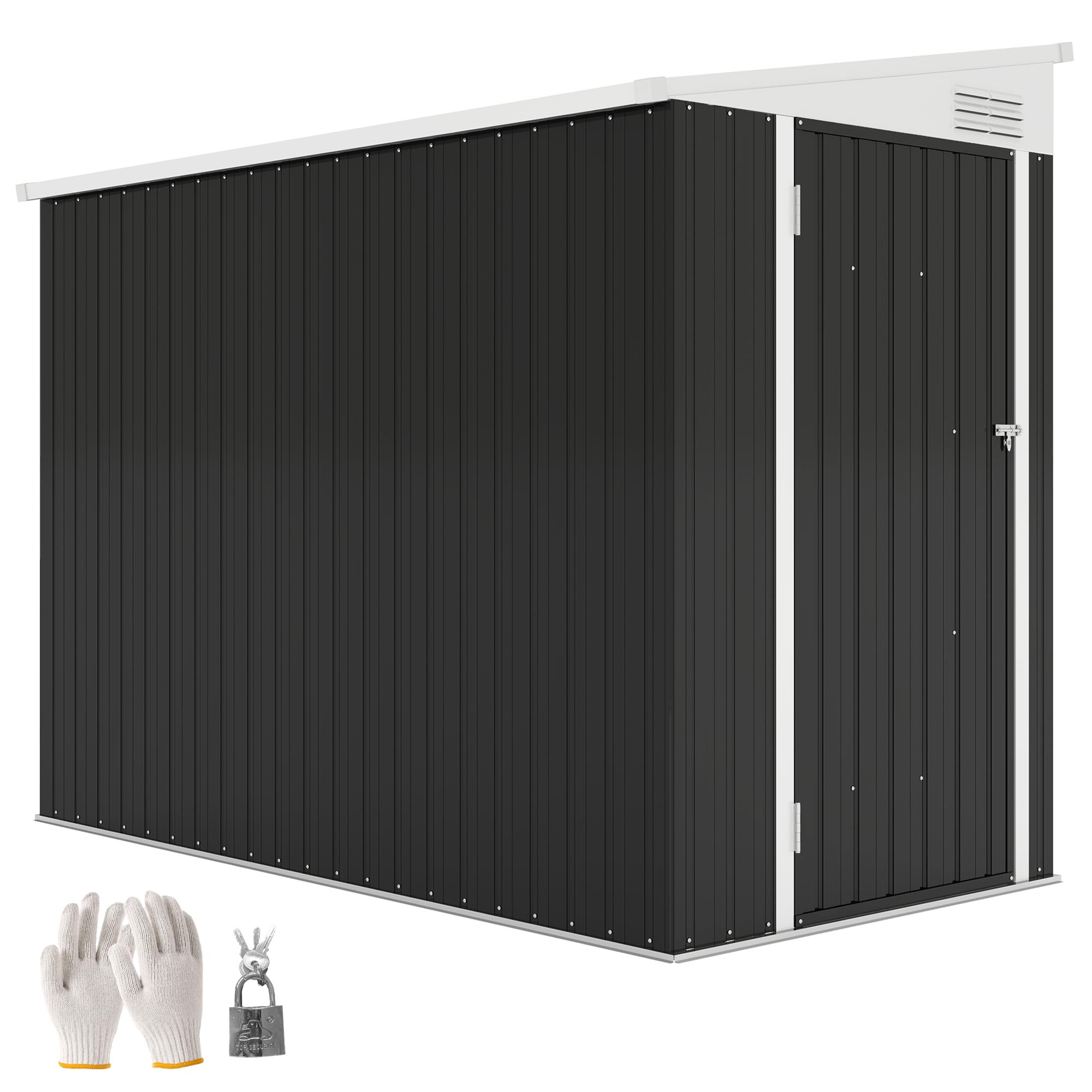 4' x 7.7' Lean to Garden Storage Shed, Outdoor Metal Tool House with Lockable Door Vents for Backyard Patio Lawn, Gray