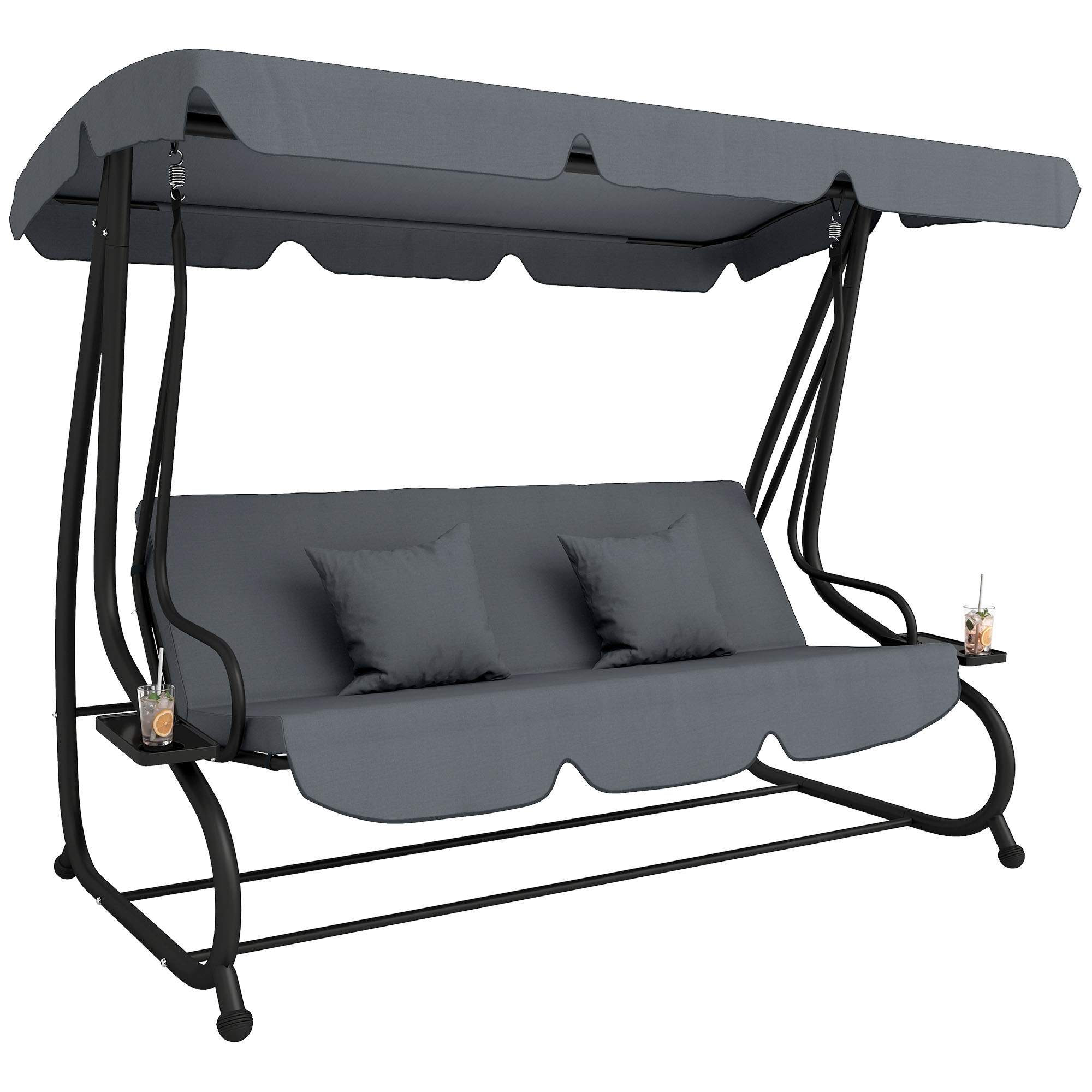 Three-Person garden Swing Chair, with Adjustable Canopy - Dark Grey
