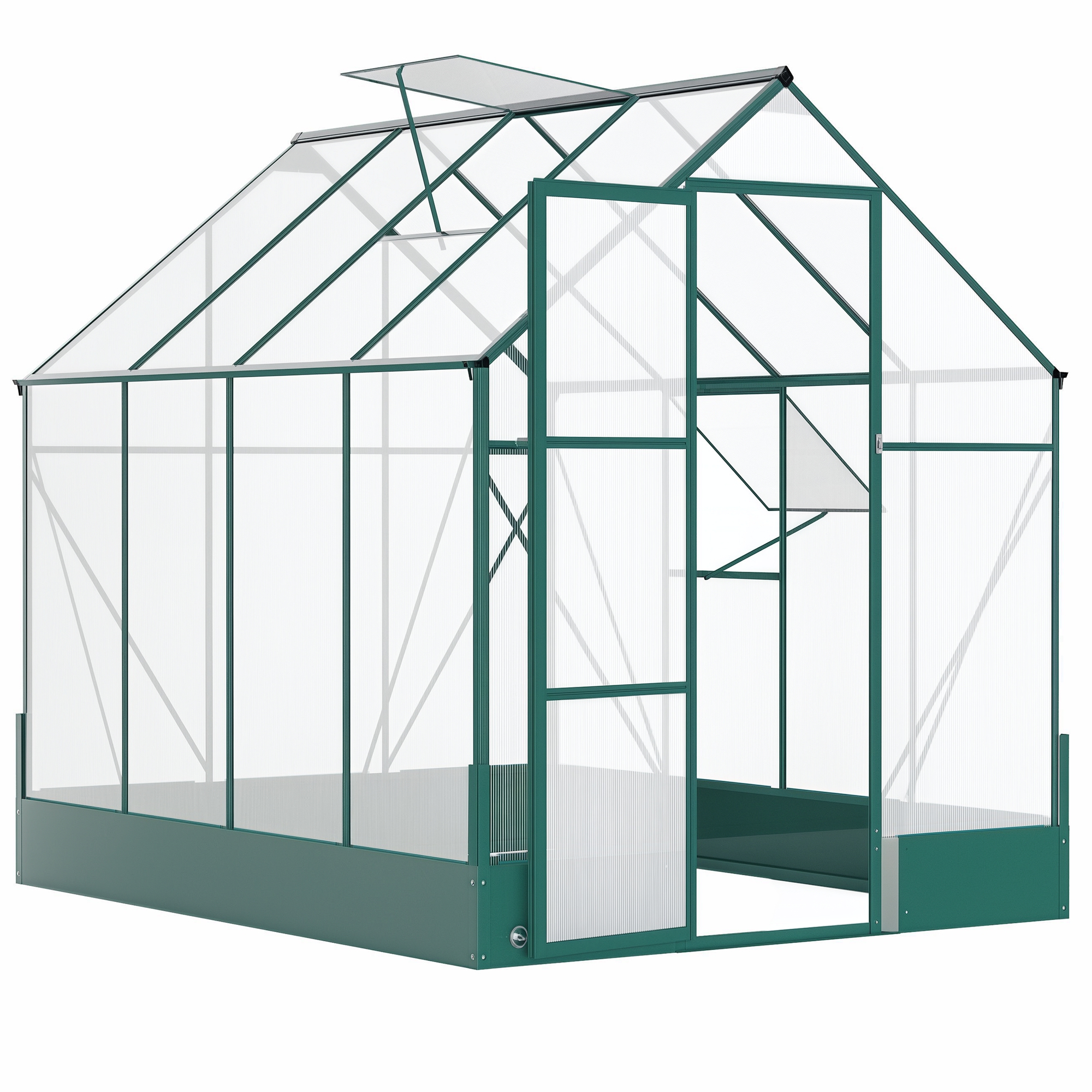  8' x 6' Greenhouse for Outdoors, Polycarbonate Greenhouse with Roof Vent and Rain Gutter, Aluminum Walk-in Green House for Outside for Patio Backyard Garden, Green