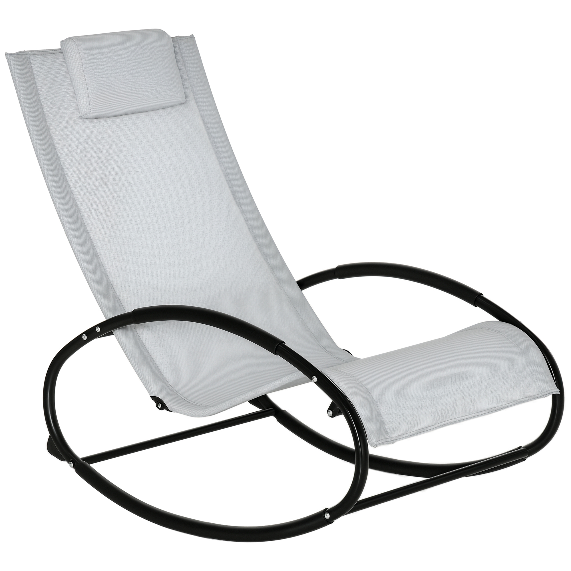  Pool Lounger, Outdoor Rocking Lounge Chair for Sunbathing, Pool, Beach, Porch with Pillow and Cool Mesh, Sun Tanning Rocker, Grey