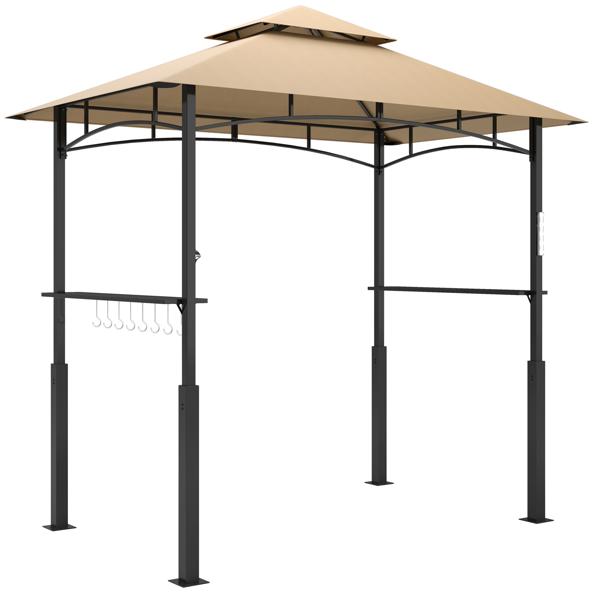 8' x 5' Outdoor Grill Gazebo, Barbecue Gazebo Shelter with LED Light, 2 Side Shelves, Hooks, Bottle Opener, Dark Brown