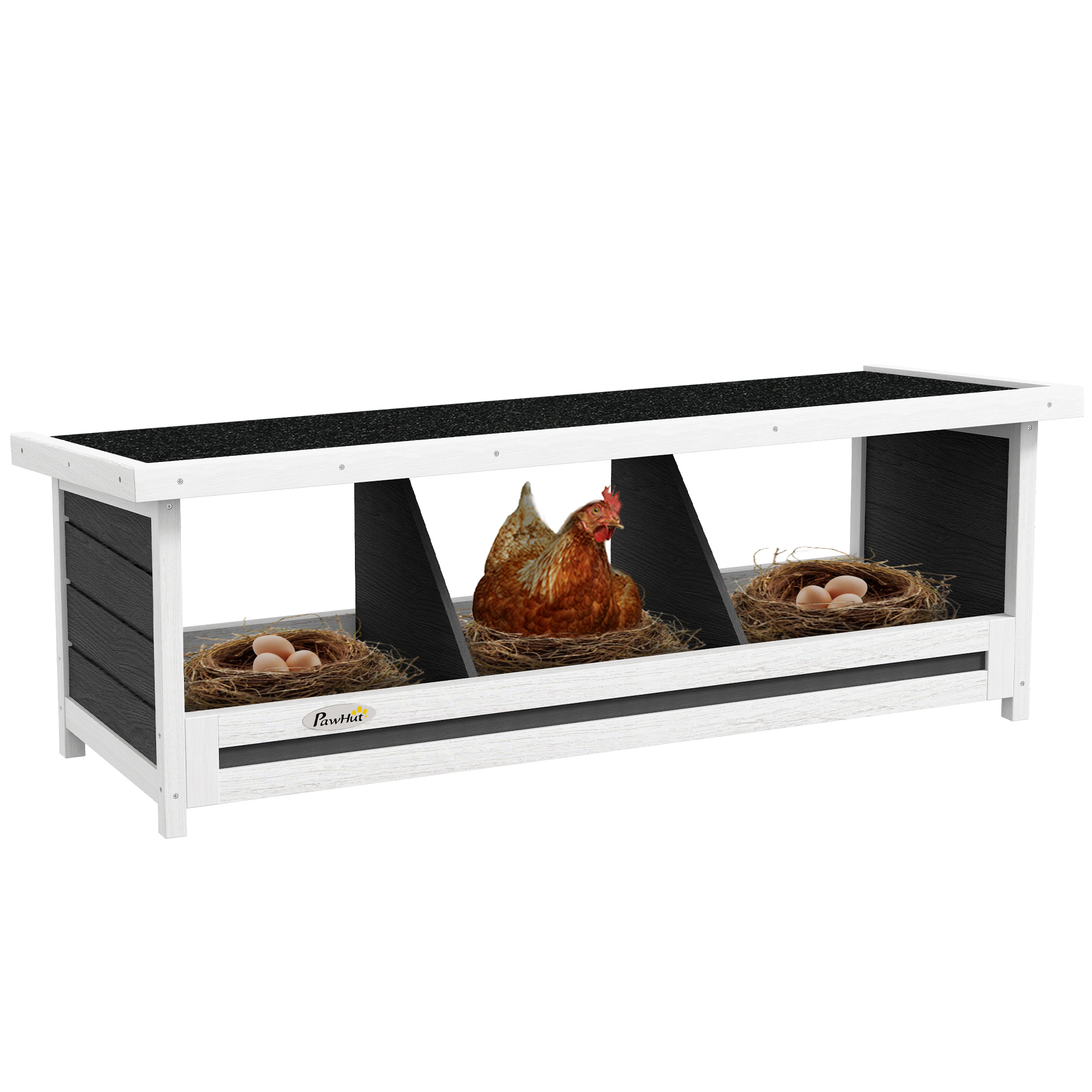 Wood Nesting Boxes Chicken Coop Accessories for Up to 3 Chickens, with Asphalt Roof, Gray