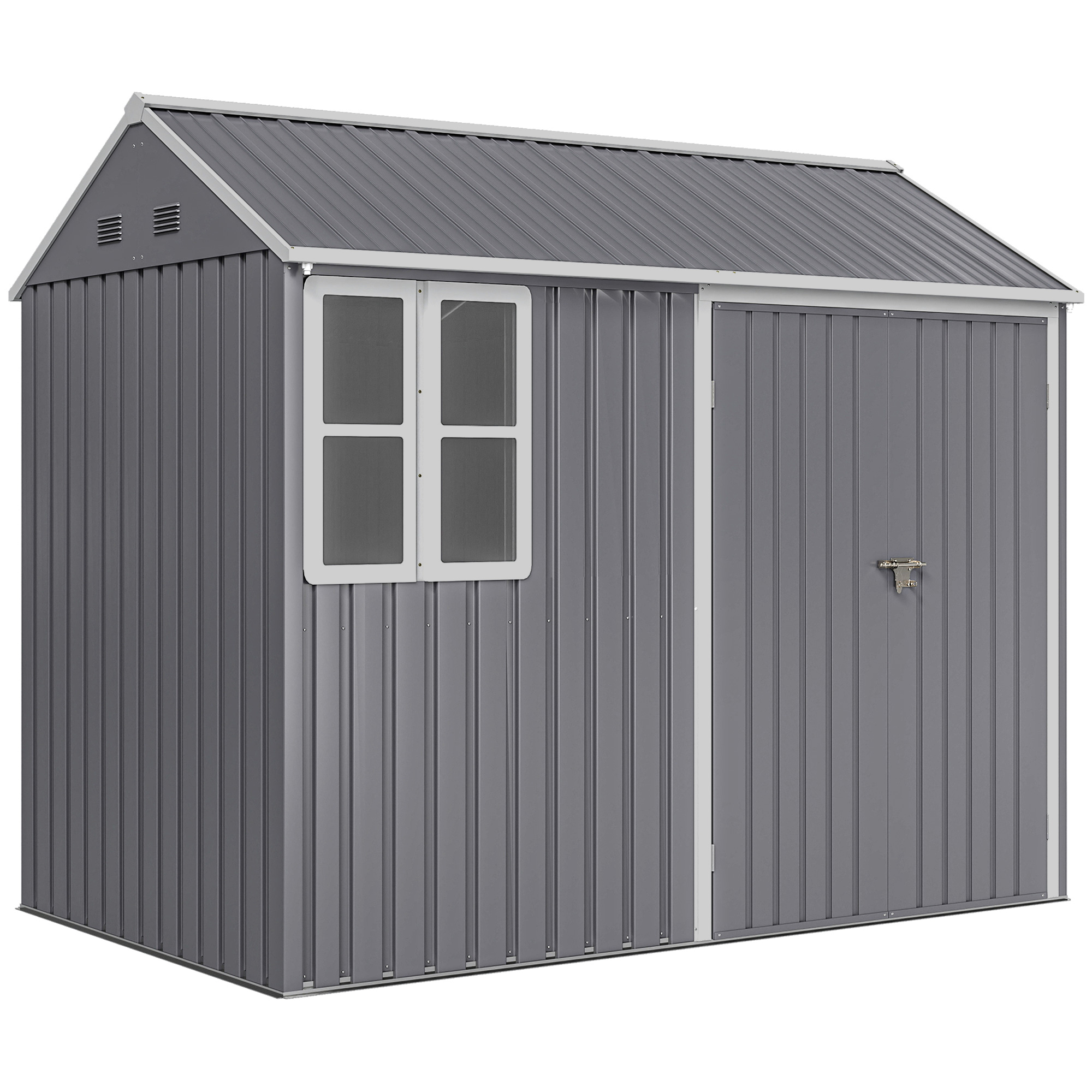 8 x 6 ft Galvanised Garden Shed, Outsoor Metal Storage Shed with Double Doors Window Air Vents for Patio, Lawn, Grey