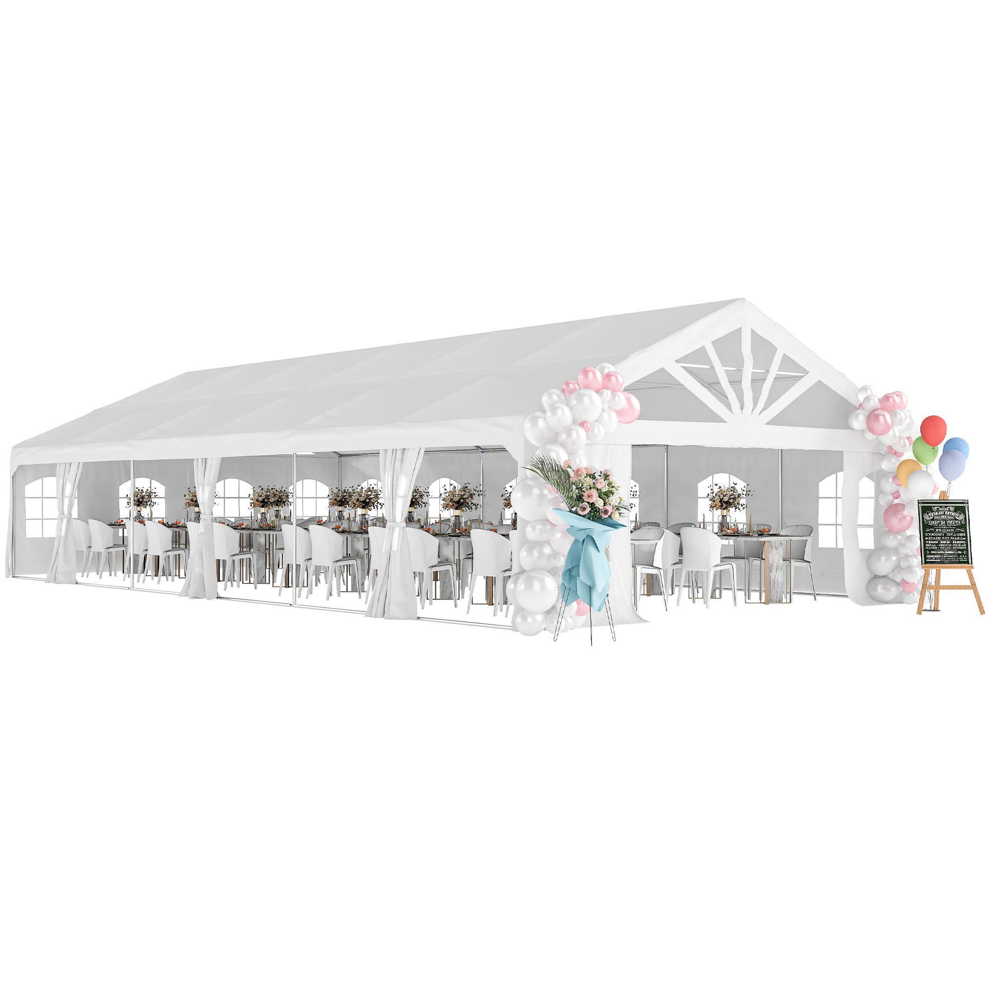 Heavy Duty Party Tent, 19.5' x 39' Large Sun Shade Canopy Tent for Parties, Wedding, Events, BBQ Grill, White