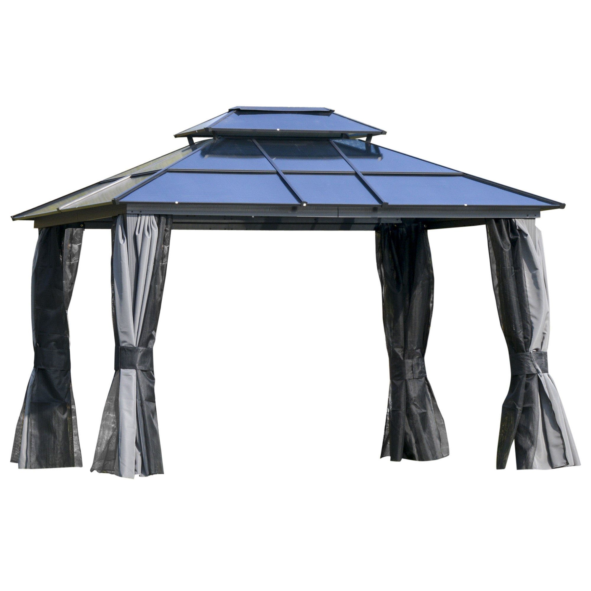  Outdoor 3 x 3.6(m) Gazebo Cabana w/ Steel Frame & Net Sidewalls for Privacy