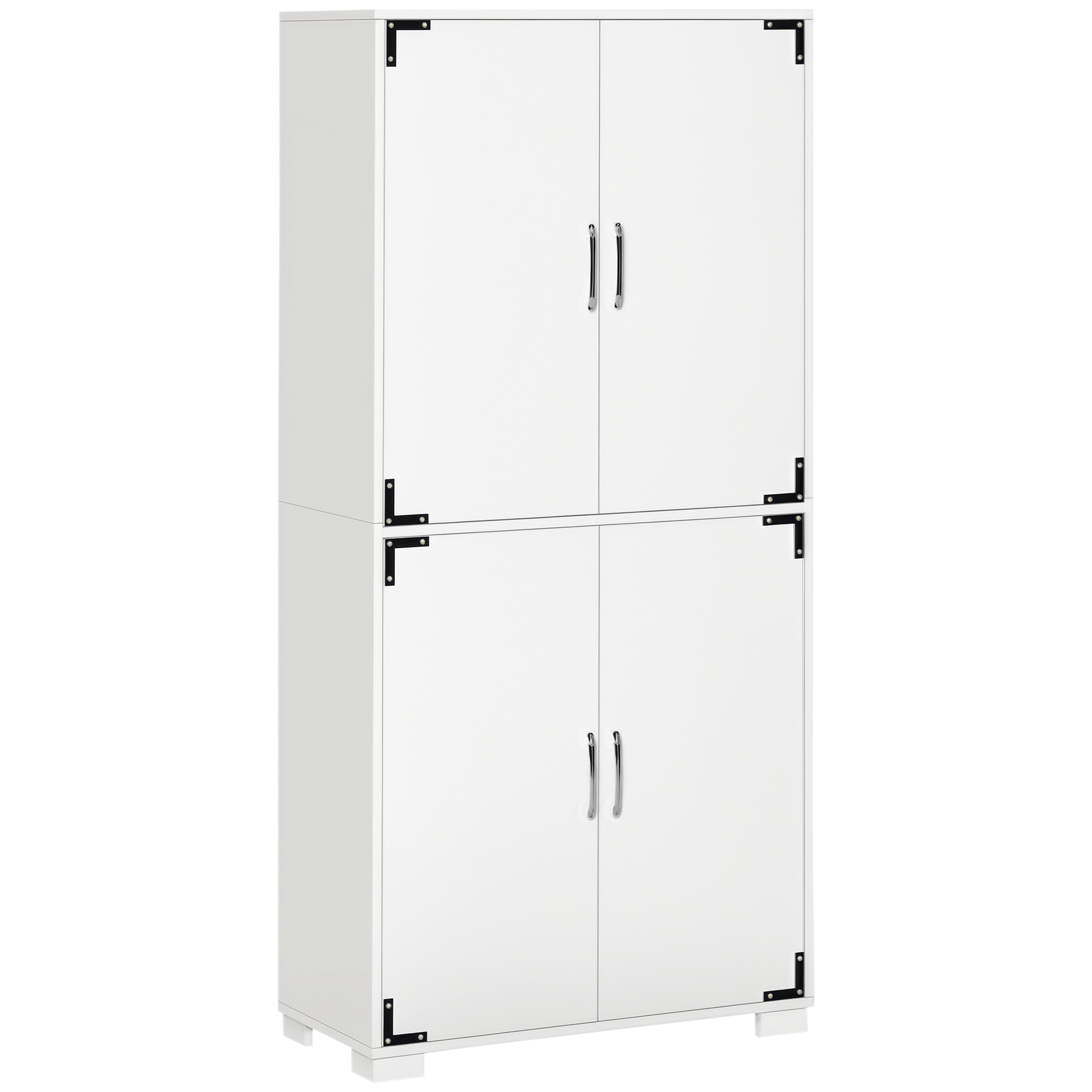 Industrial Kitchen Pantry Cabinet with 4 Doors and Storage Shelves, Freestanding Storage Cabinet, White