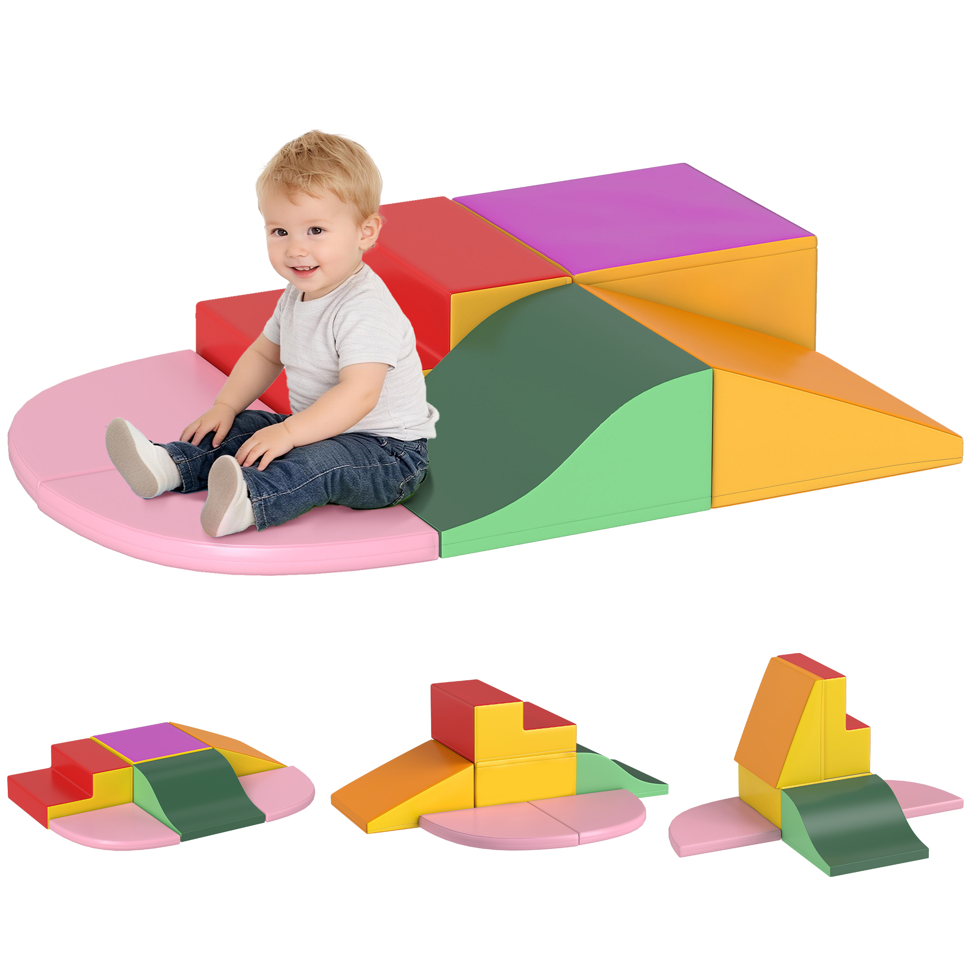 6 Piece Soft Play Equipment for Kids Climb and Crawl, Red