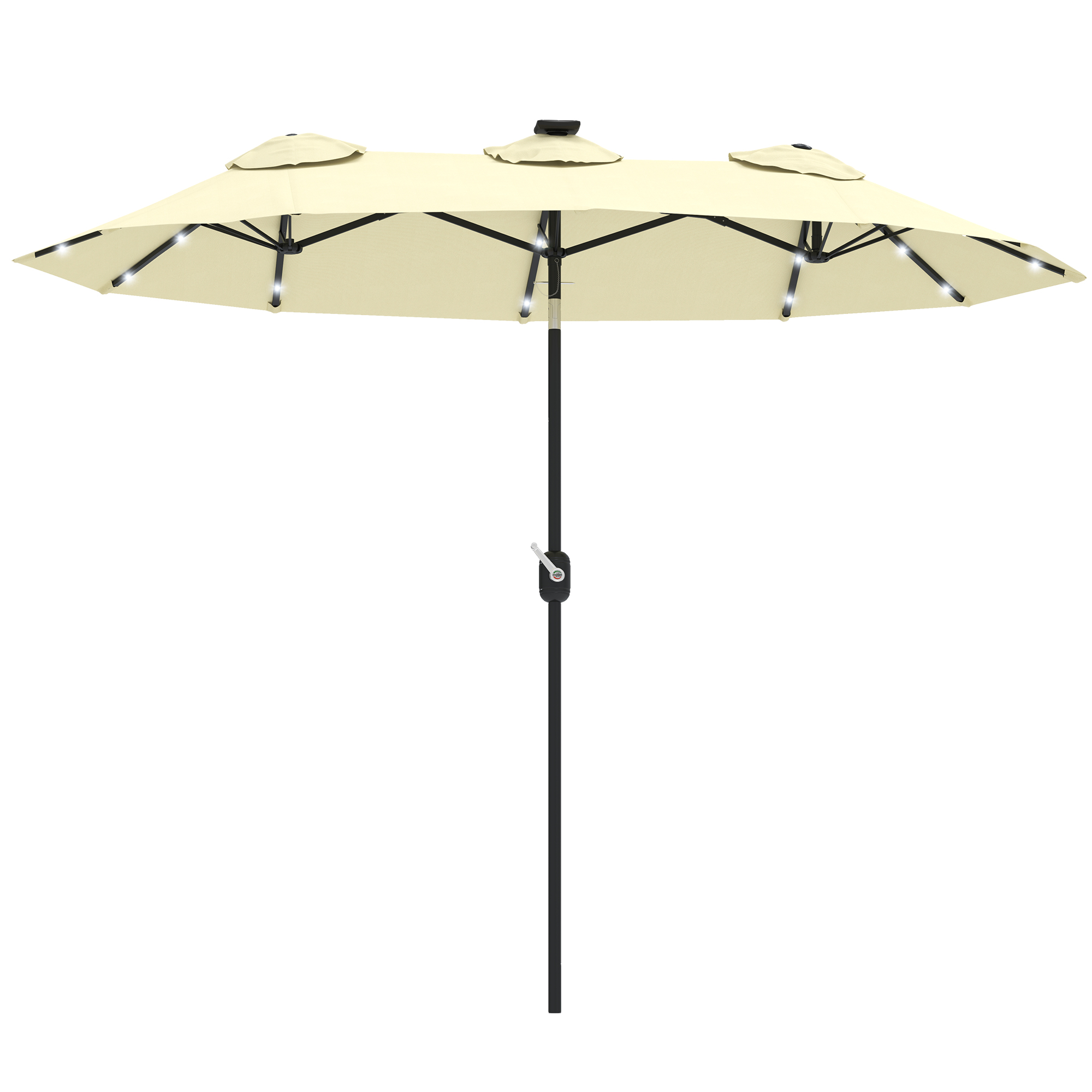 Double-sided Patio Umbrella, 9.7' Outdoor Umbrella with Tilt and Crank, LED Solar Light and 12 Ribs, Cream White