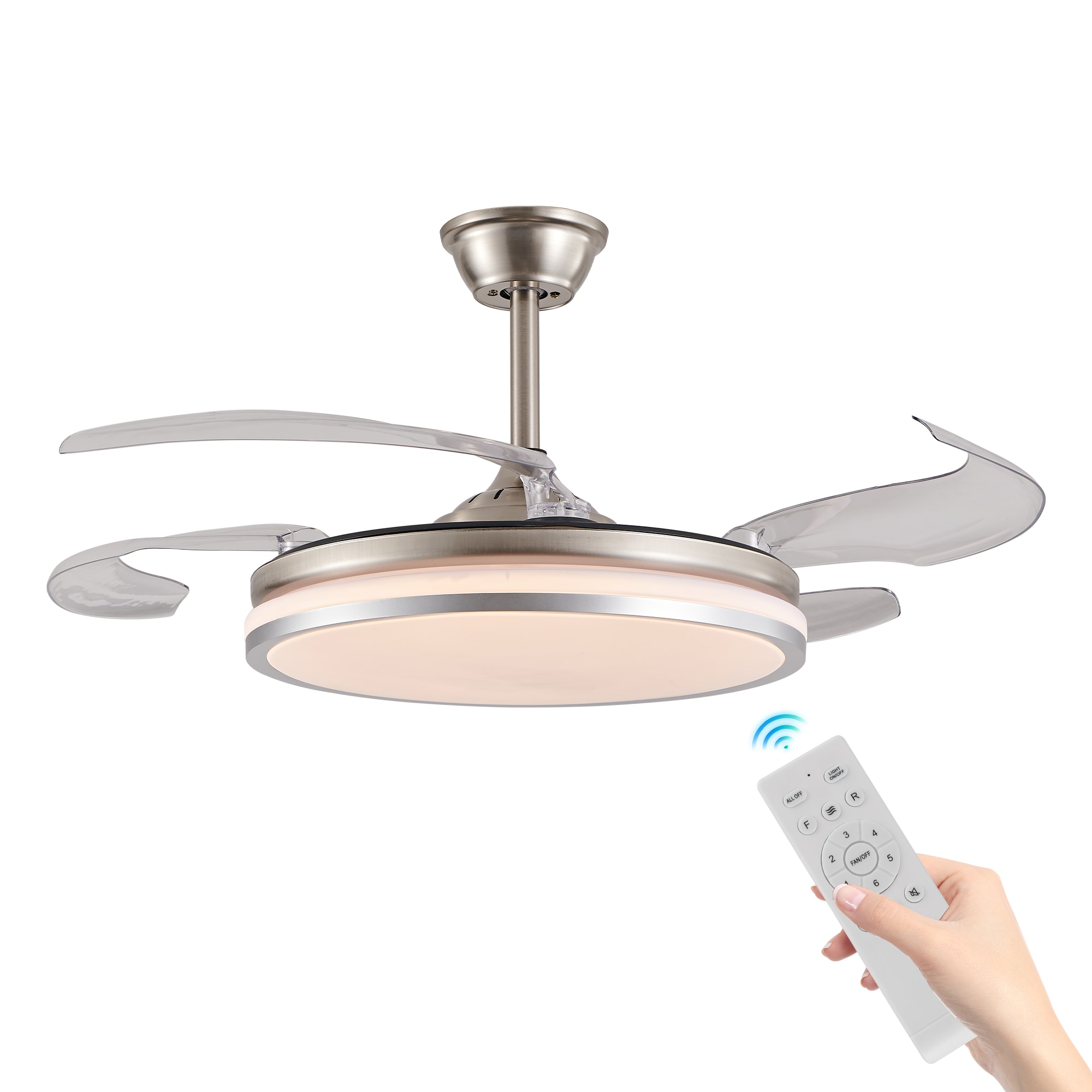 42 Inch 2 Tiers Design Modern LED Ceiling Fan with Light and Remote Control, Retractable Blades, Adjustable 6 Speed, Silent Operation DC Motor for Living Room, Bedroom, Dining Room