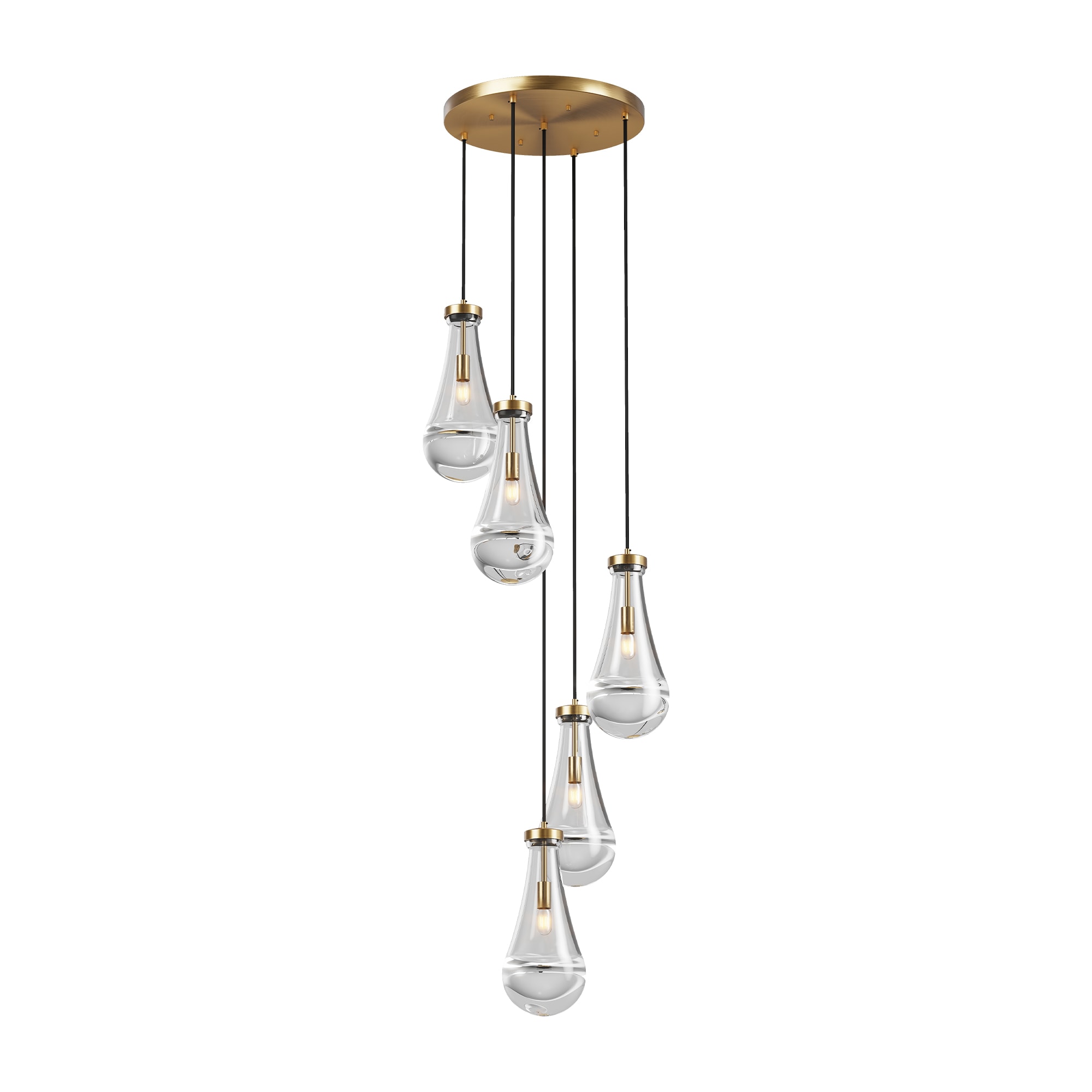 5 Light Cluster Pendant Light, Brass High Ceiling Chandeliers Adjustable, Living Room Pendant Light, Foyer Chandeliers, Stairwell Pendant Lights,E12 not Including Bulb