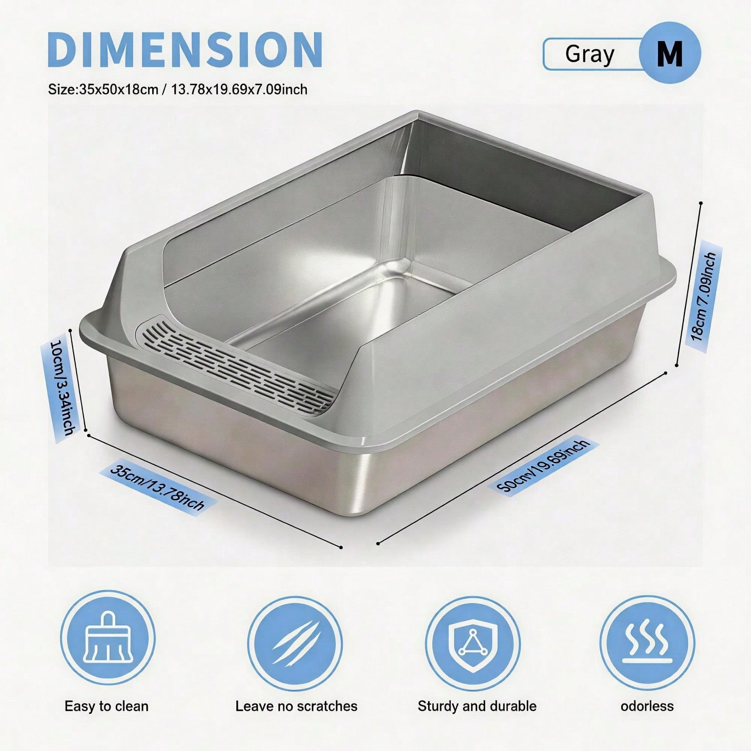 Stainless Steel High Sided Design Half Enclosed Litter Box for Various Cat (M10)