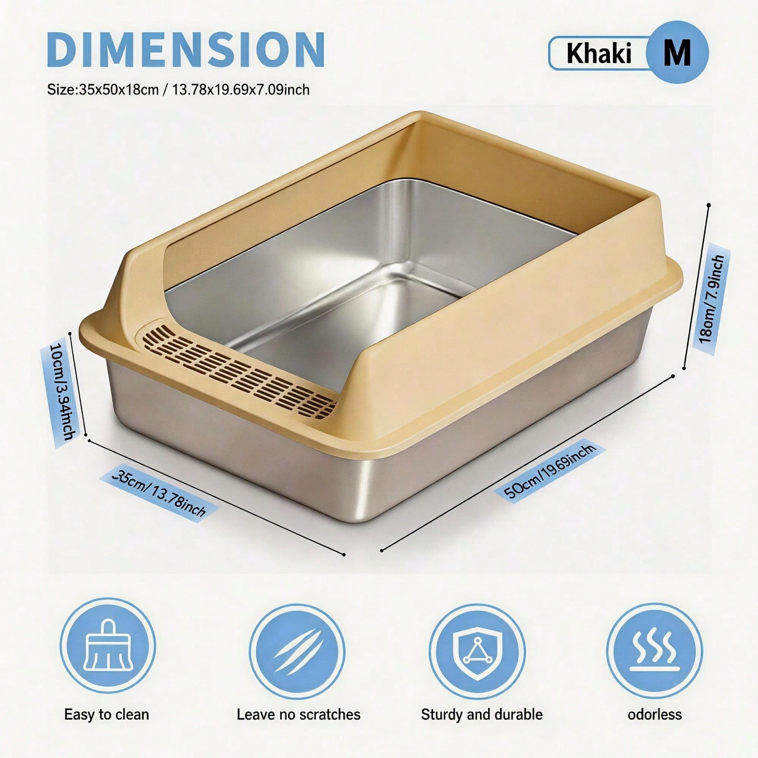 Stainless Steel High Sided Design Half Enclosed Litter Box for Various Cat (M10)